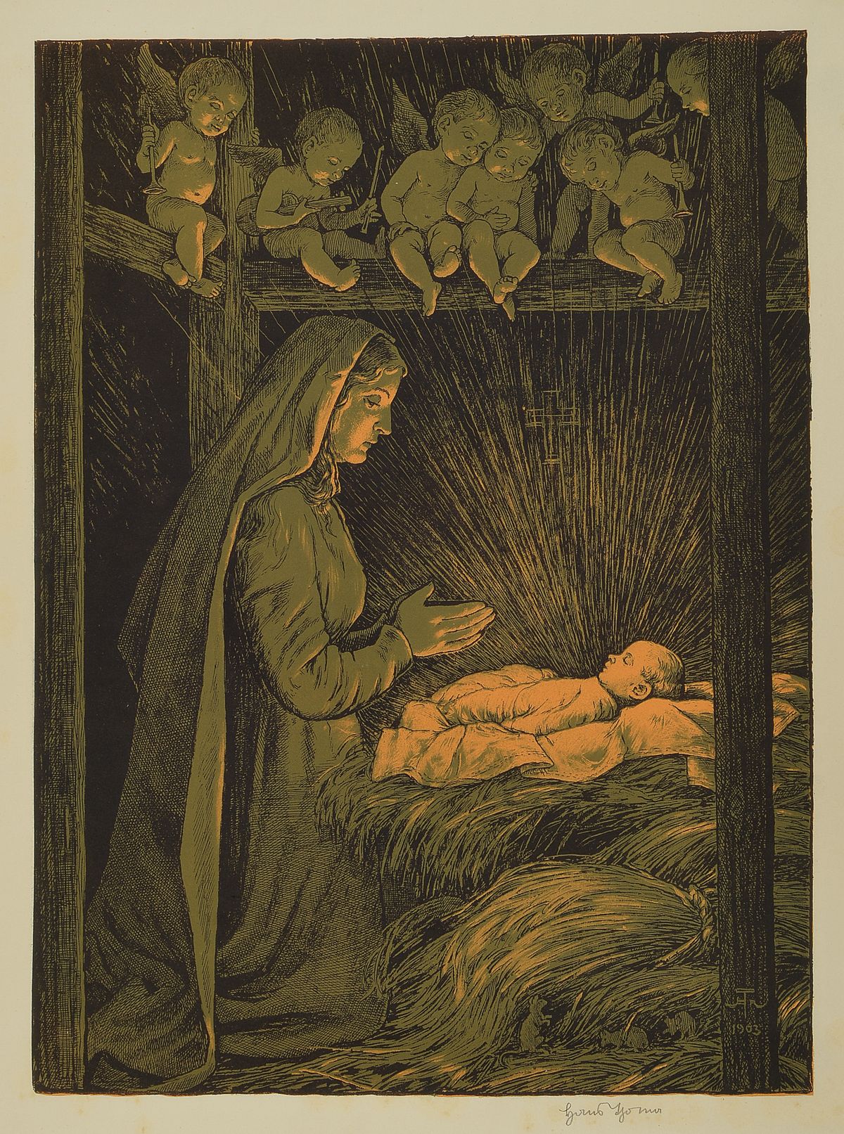 Hans Thoma, 1839-1839, Farblithografie, handsign., unter Glas gerahmt, 49,5x36,5 cm, gesamt 74x54 cm