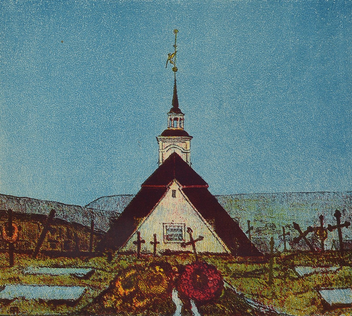 Alfred Helberger, 1871-1946, Kreide/Litho, handsign., unter Glas gerahmt, Motiv ca. 24x27cm, gesamt 51,5x45 cm