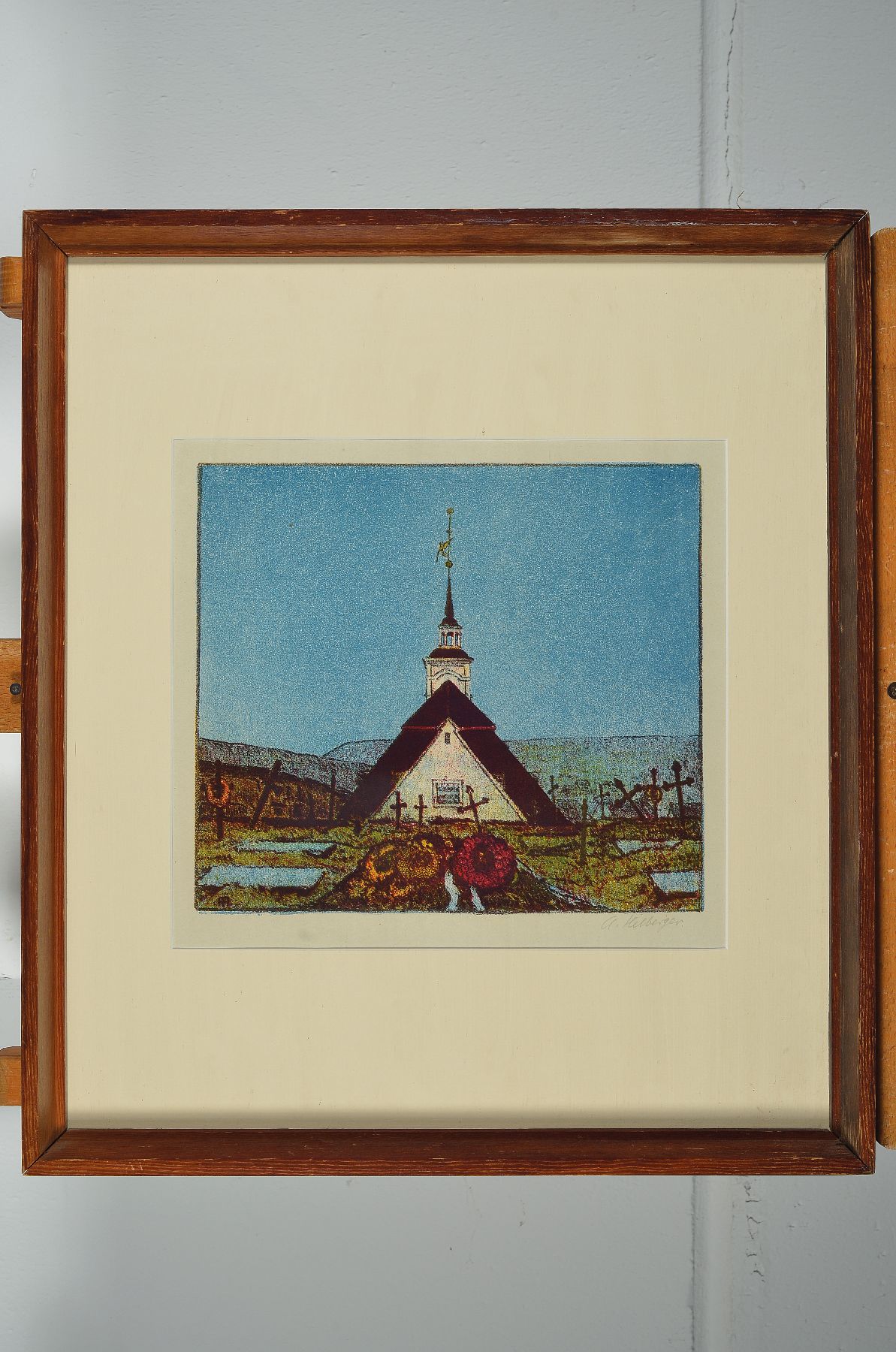 Detail a: Alfred Helberger, 1871-1946, Kreide/Litho, handsign., unter Glas gerahmt, Motiv ca. 24x27cm, gesamt 51,5x45 cm