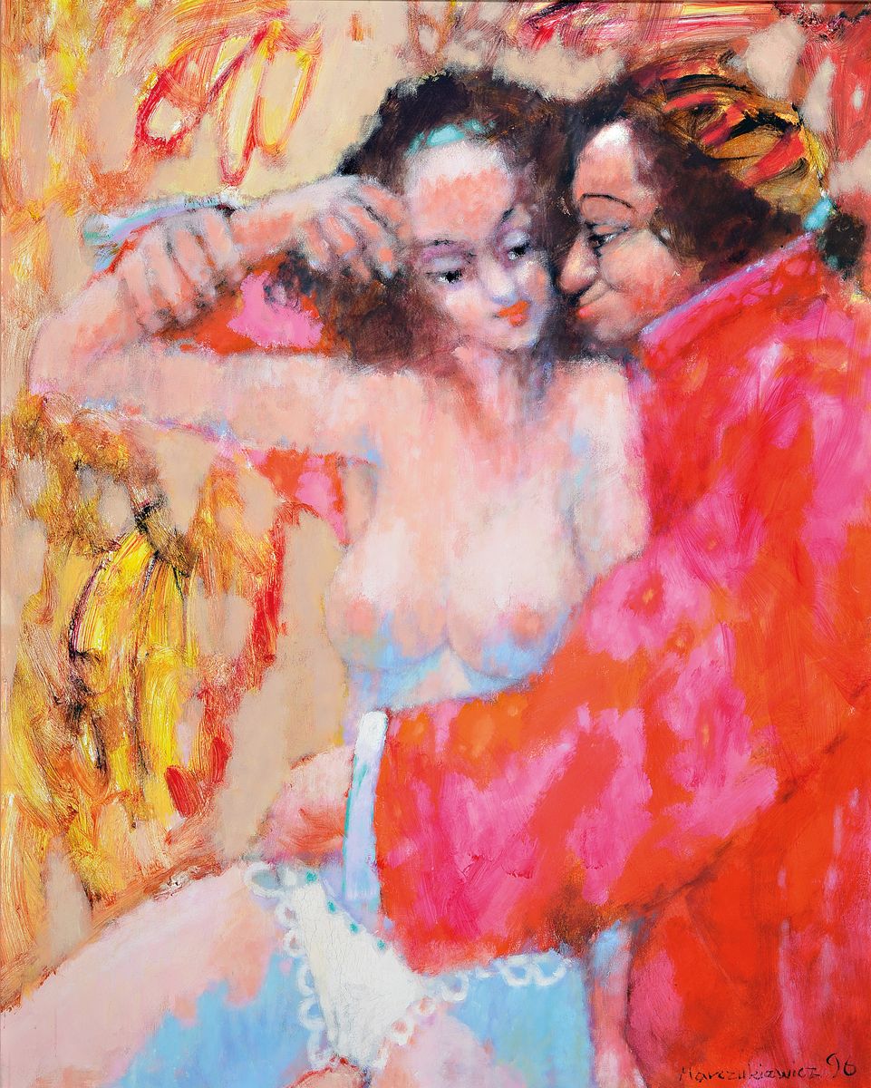 Adam Marczukiewicz, geb. 1958, Mann und Frau, Öl/Lwd, rechts unten signiert und datiert 96, ca. 100x80cm/106x86cm, R.