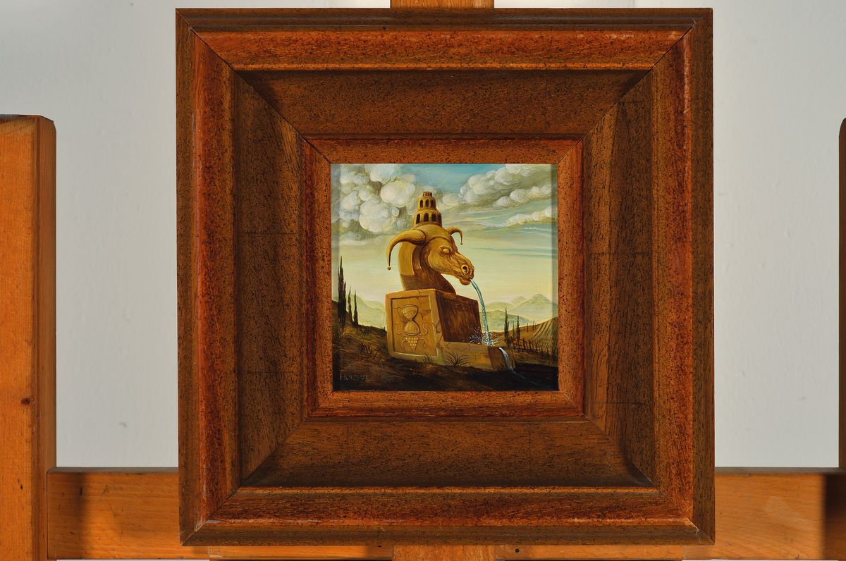 Detail k: Werner Holz, 1948 Grünstadt-1991 Ludwigshafen, Studium Mainz, München und Mannheim, Vertreter des Phantastischen Realismus, hier: Brunnen der ...