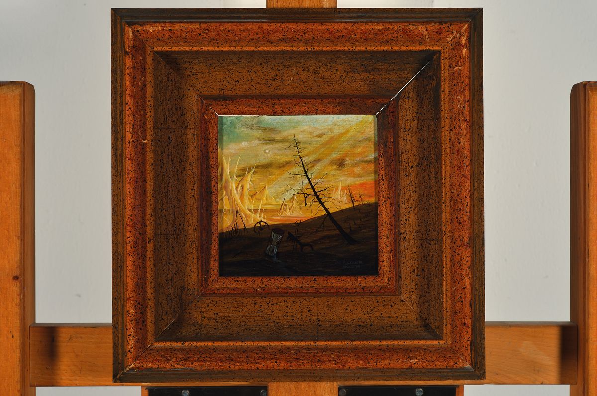Detail k: Werner Holz, 1948 Grünstadt-1991 Ludwigshafen, Studium Mainz, München und Mannheim, Vertreter des Phantastischen Realismus, hier: Die Rückkehr, ...