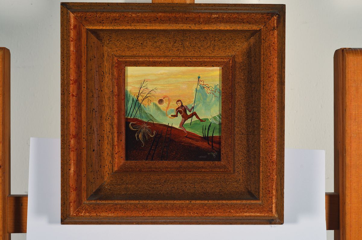 Detail k: Werner Holz, 1948 Grünstadt-1991 Ludwigshafen, Studium Mainz, München und Mannheim, Vertreter des Phantastischen Realismus, hier: Herbst, ...