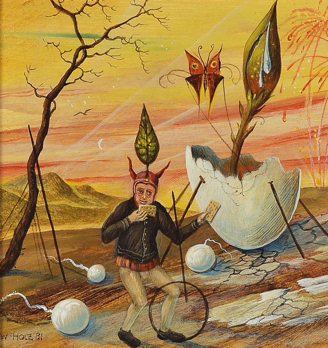 Werner Holz, 1948 Grünstadt-1991 Ludwigshafen, Studium Mainz, München und Mannheim, Vertreter des Phantastischen Realismus, hier: Frühling, ...