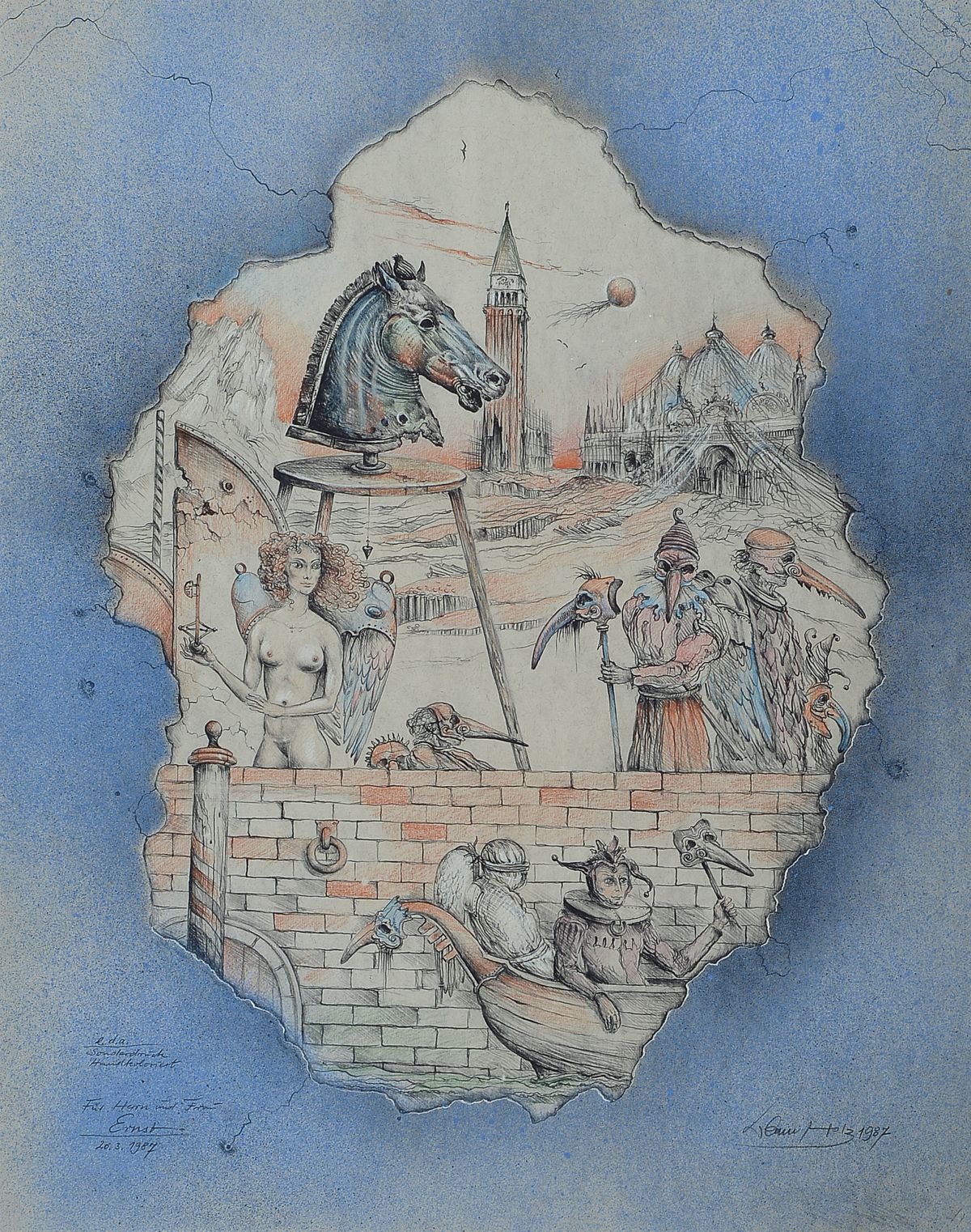 Werner Holz, 1948 Grünstadt-1991 Ludwigshafen, Studium Mainz, München und Mannheim, Vertreter des Phantastischen Realismus, hier: handkolorierte ...
