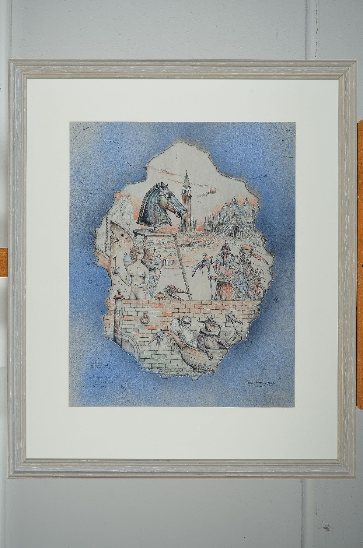 Detail a: Werner Holz, 1948 Grünstadt-1991 Ludwigshafen, Studium Mainz, München und Mannheim, Vertreter des Phantastischen Realismus, hier: handkolorierte ...
