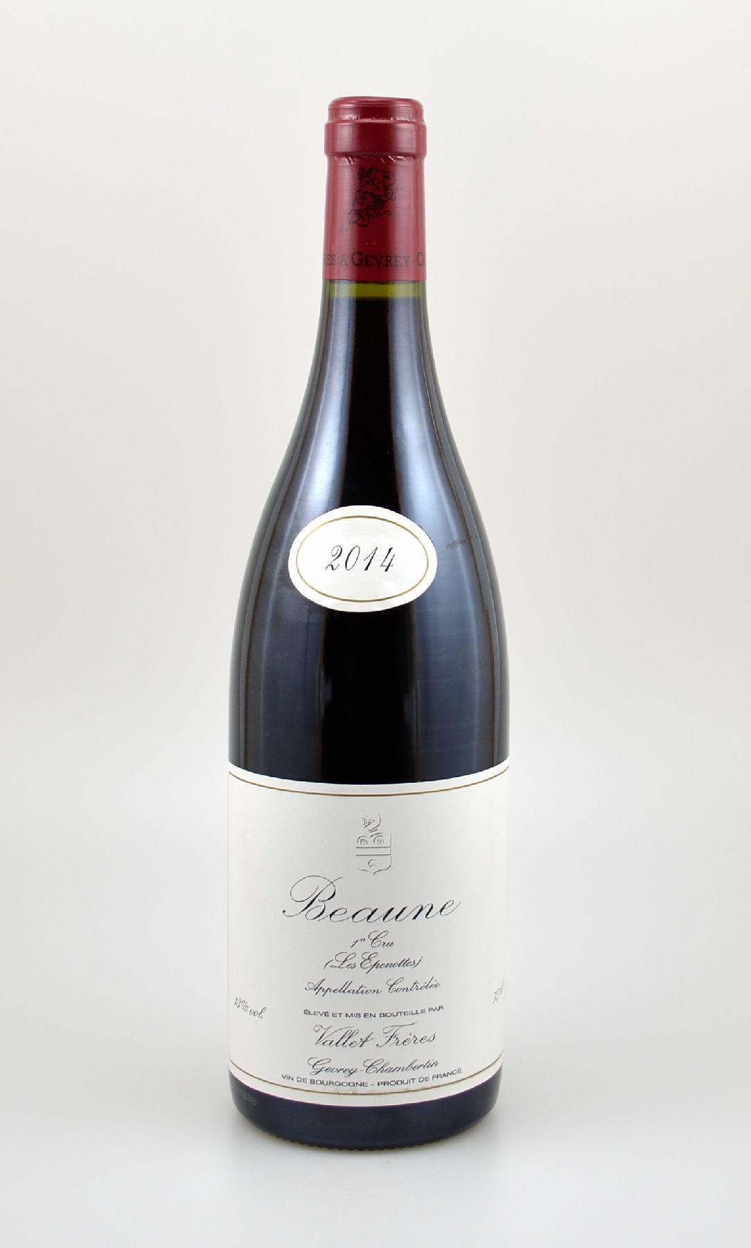 15 Flaschen 2014 Beaune, Premier Cru, Vallet Freres, Gevrey-Chambertin, je 75 cl, 13 % Vol., Abstände zwischen Kapsel und Wein: ca. 0,5 cm, ...