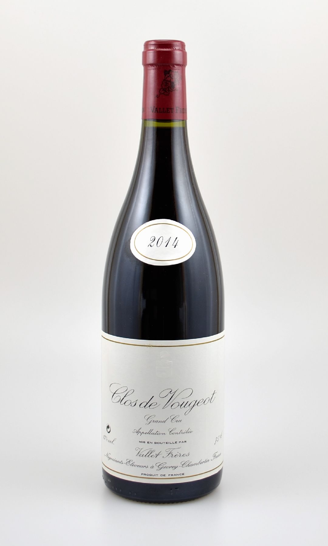 6 Flaschen 2014 Cls De Vougeot, Grand Cru, Vallet Freres, Gevrey-Chambertin, je 75 cl, 13 % Vol., Abstände zwischen Kapsel und Wein: ca. 0,5 cm, ...