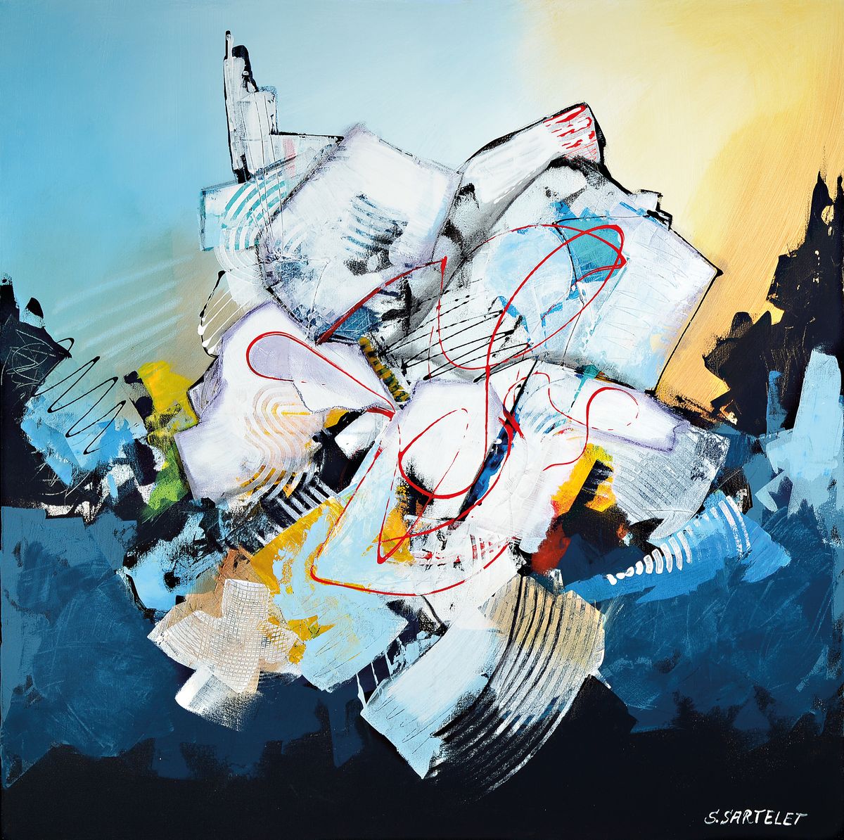 Silvia Sartelet, geb. 1947, Berlin, Abstrakte Komposition, Acryl/Lwd, sign., ca. 100x100 cm