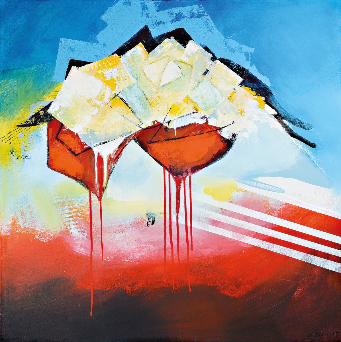 Silvia Sartelet, geb. 1947 Berlin, Abstrakte Komposition, Acryl/Lwd, sign., ca. 100x100 cm