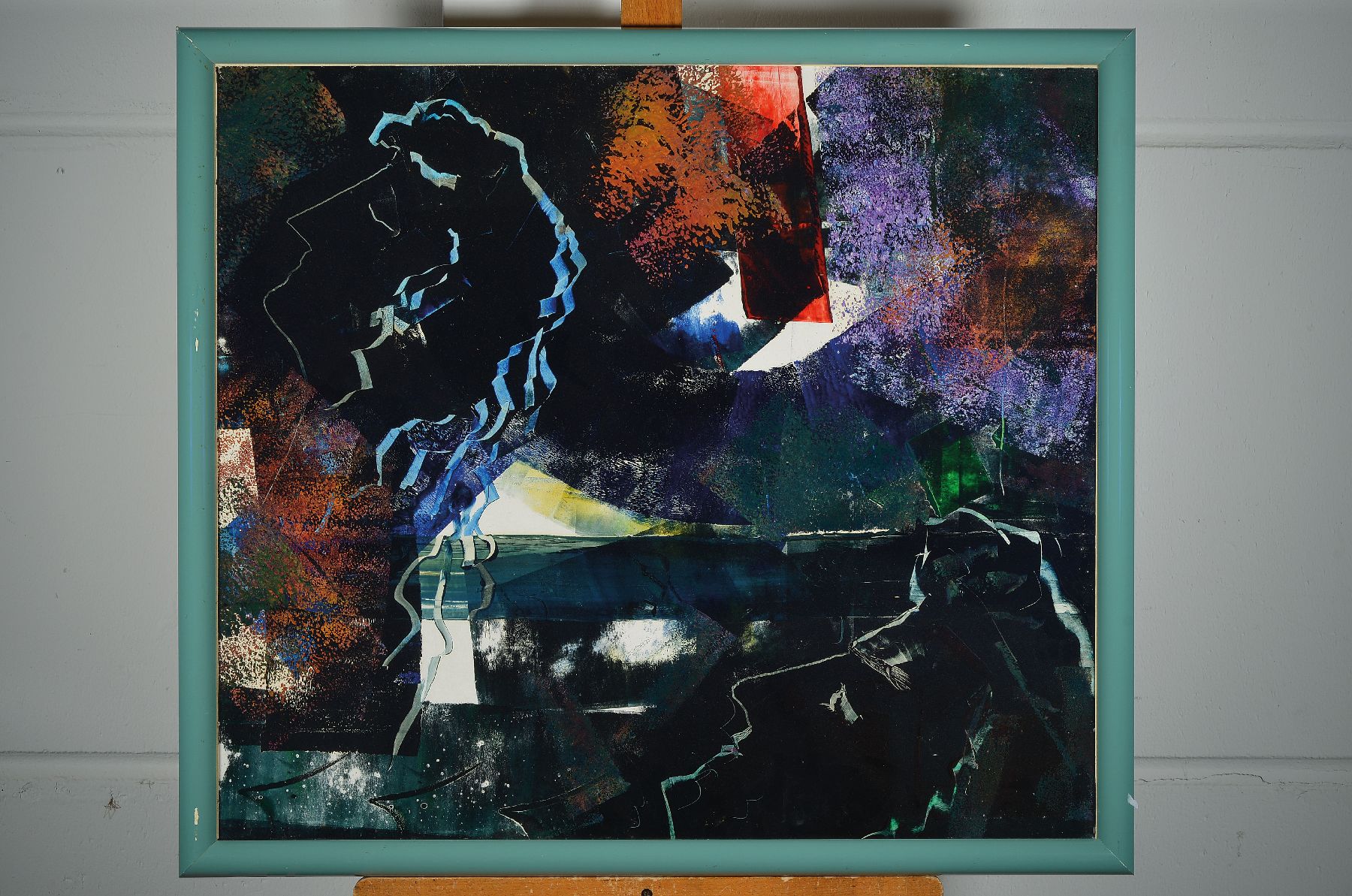 Detail a: Otari Tschakwetadse, zeitgen. Maler aus Tiflis, Abstrakte Komposition, Mischtechnik (Tempera und Acryl) auf Farblithographie, rückseitig signiert, ...