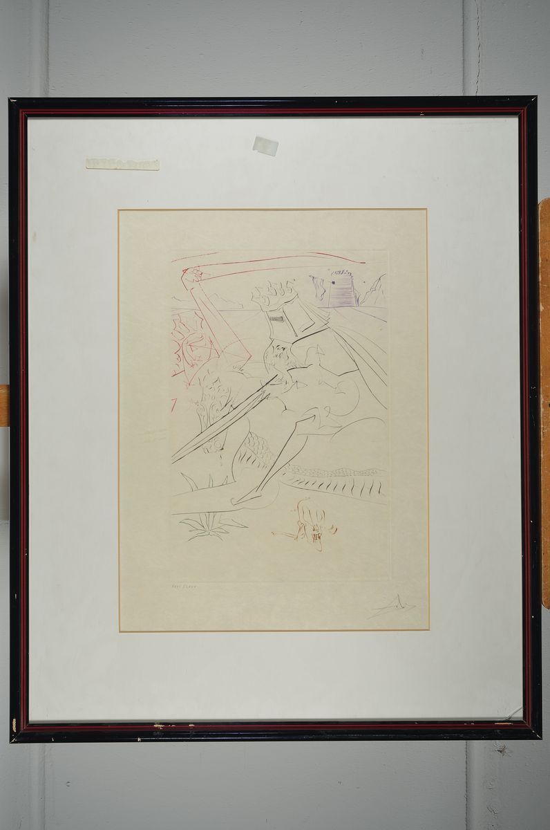 Detail k: Salvador Dali, 1904-1989, Der schwarze Ritter, Farb-Kaltnadelradierung aus der Serie: La Quete du Gral von 1975, auf Japanpapier, ca. 38.5x26.5cm, ...