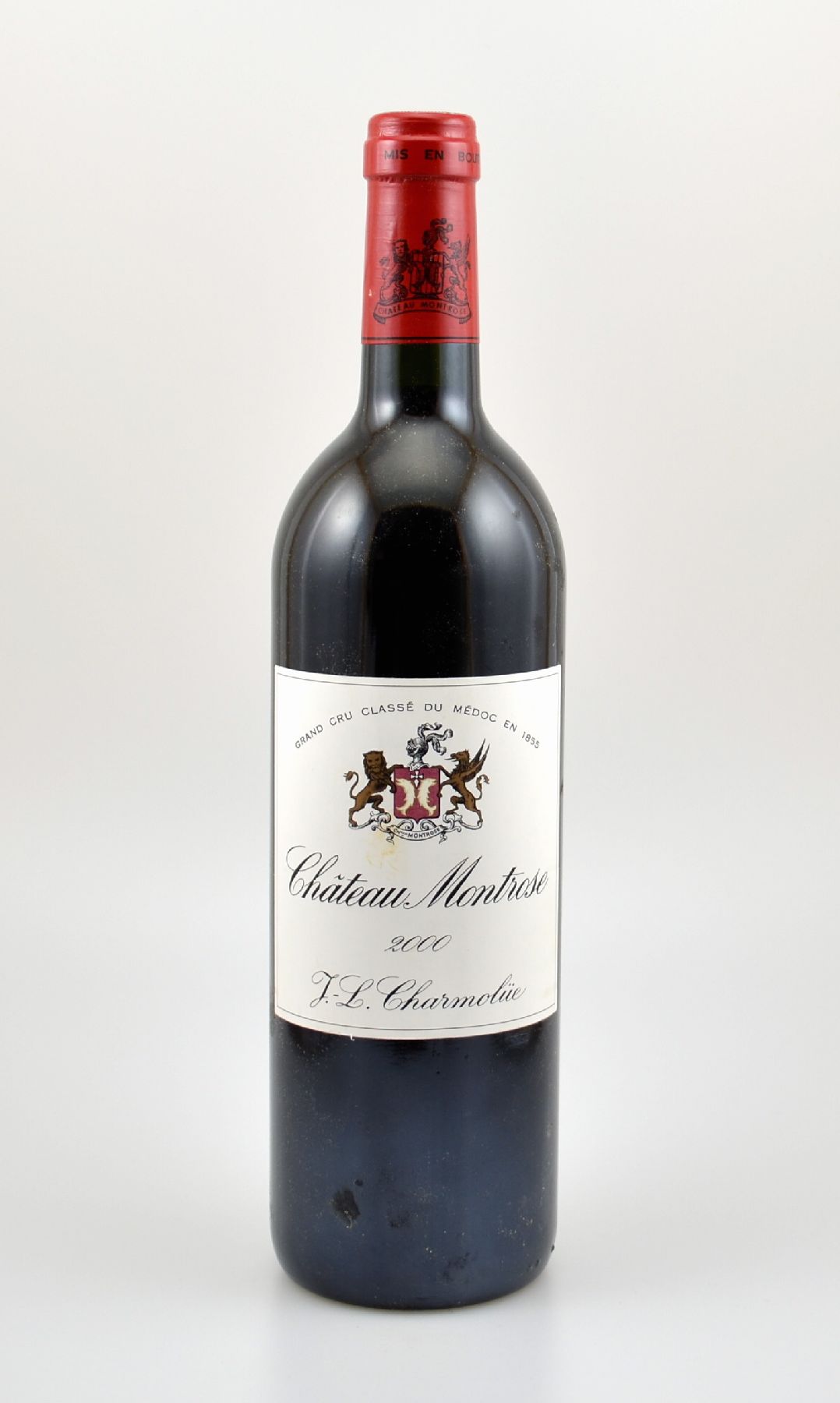 1 Flasche 2000er Chateau Montrose, Saint-Estephe, Grand Cru Classe, ca. 75 cl, 12,5 % Vol., Füllstand: ca. into neck, guter Erhaltungszustand, ...