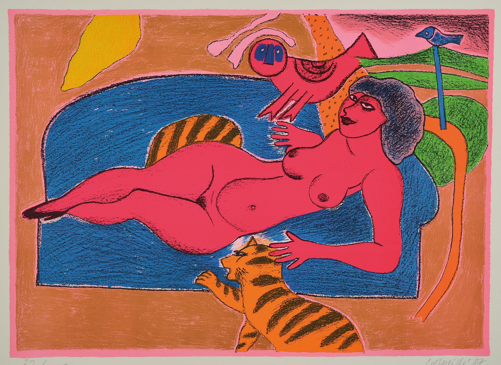 Corneille, 1922-2010, Tigres Amoureux, Paris 1987, Ed. Moderne Silkeborg, Mappe mit vier Farblithographien, num. 32/125, alle handsigniert, Blattgr. ...