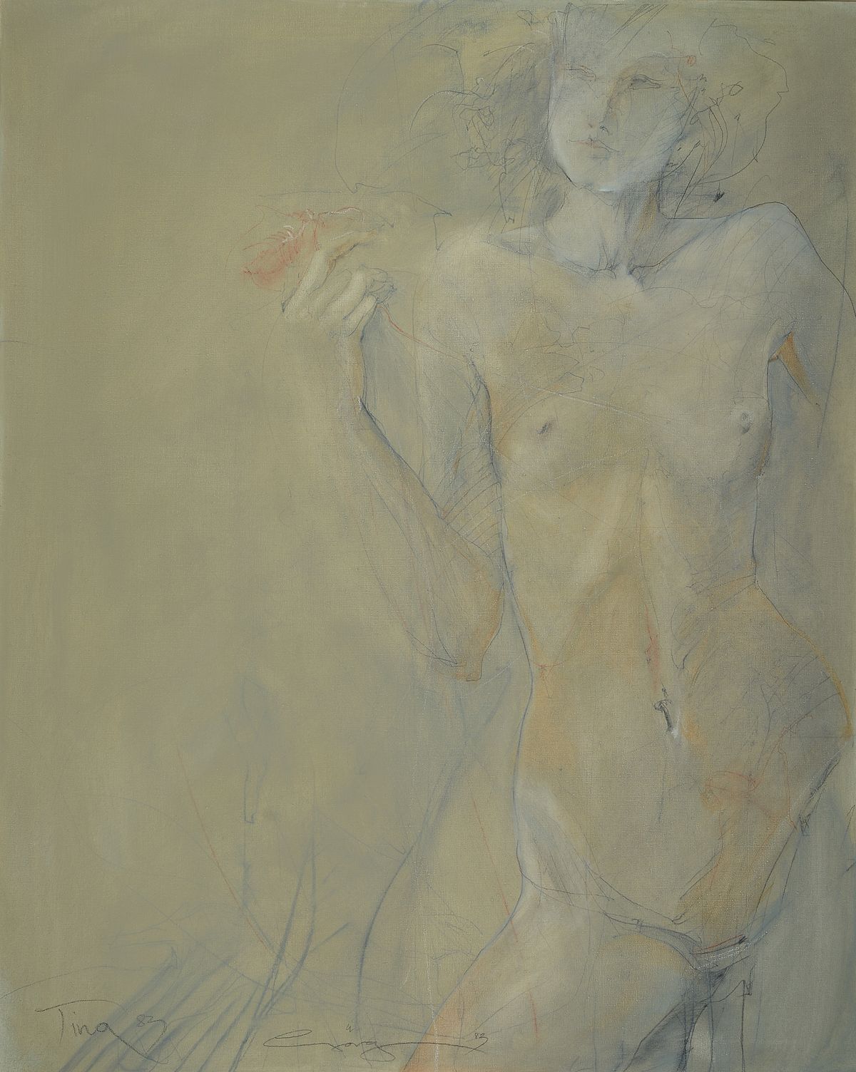 Jürgen Görg, geb. 1951 Dernabach/Westerwald,Tina, Öl und Mischtechnik auf Leinwand, signiert und datiert 83, ca. 80x100cm/85x105cm, R.