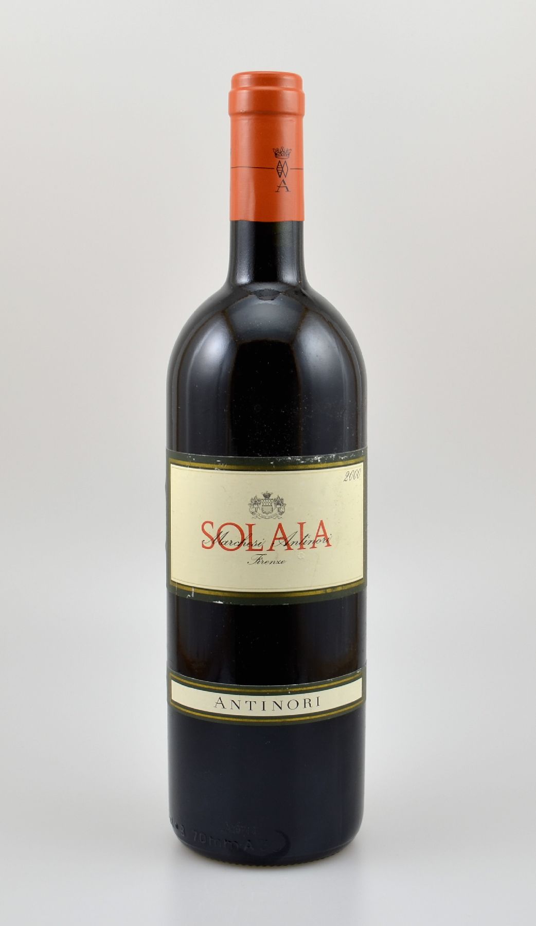 6 Flaschen 2000er Marchesi Antinori Solaia, Toscana, je 75 cl, 13,5 % Vol., Füllstände: je into neck, gute Erhaltungszustände, unverkostet, im ...
