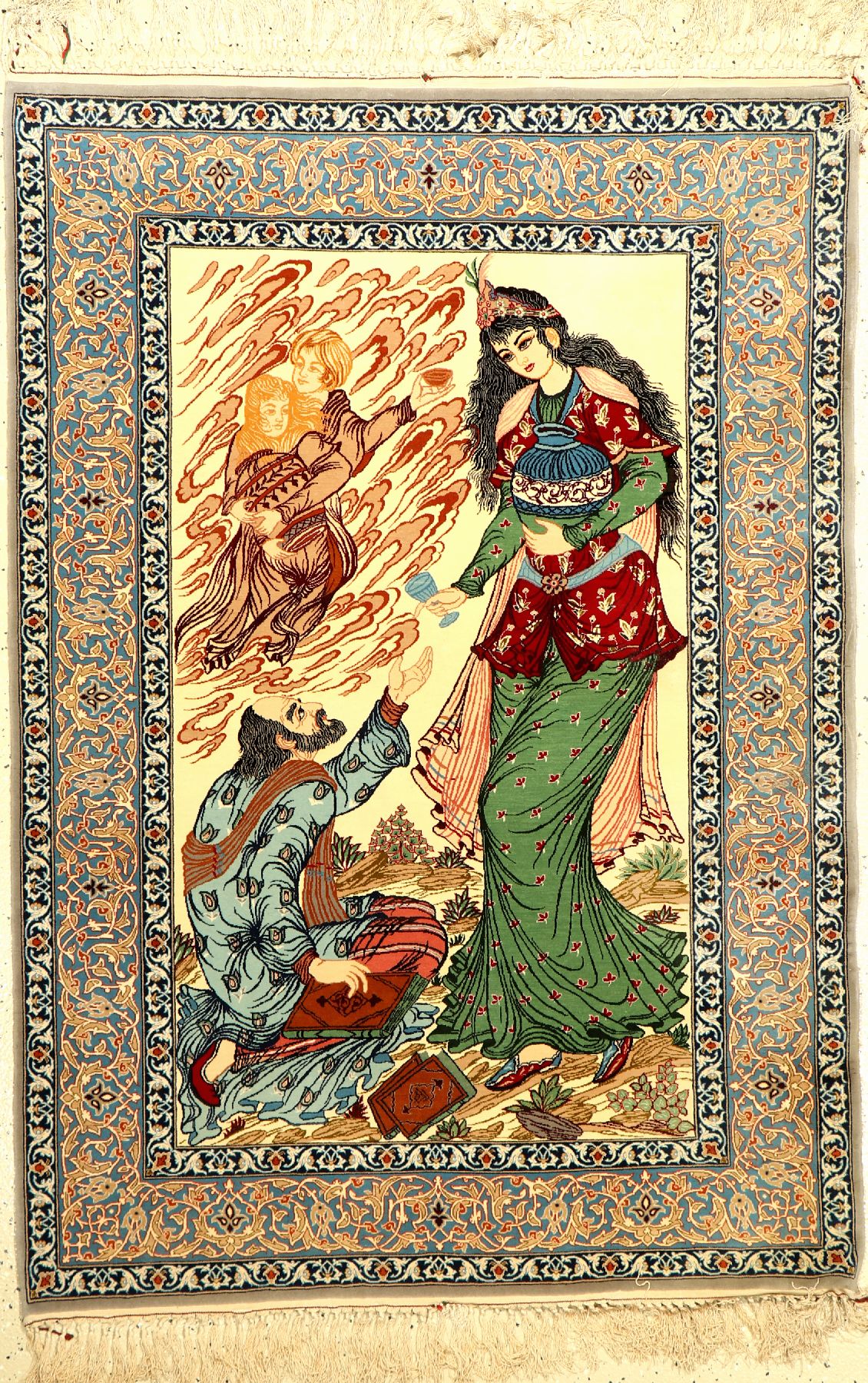 Esfahan fein, Persien, ca. 50 Jahre, Korkwolle auf Seide, ca. 158 x 109 cm, EHZ: 2
