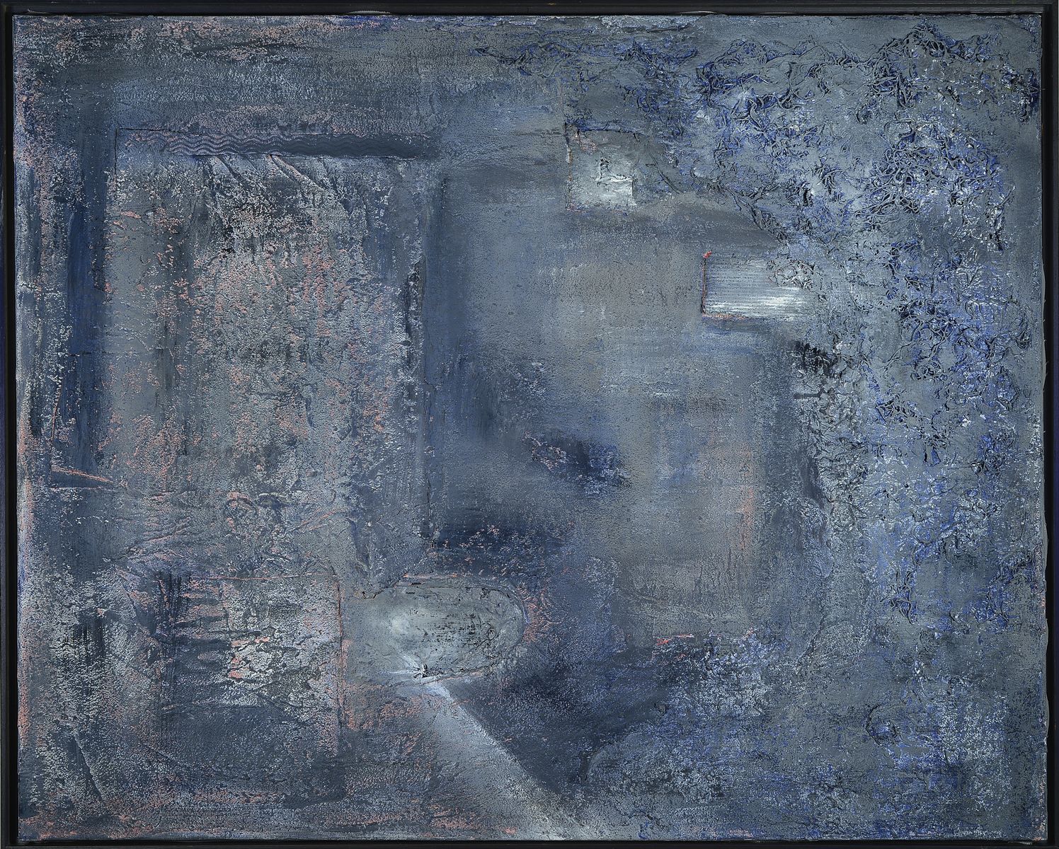 Ute Haupt, zeitgen. Malerin in Düsseldorf, Ohne Titel, Acryl unf Collage auf Lwd, rückseitig signiert und dat. 99, ca. 100x80cm