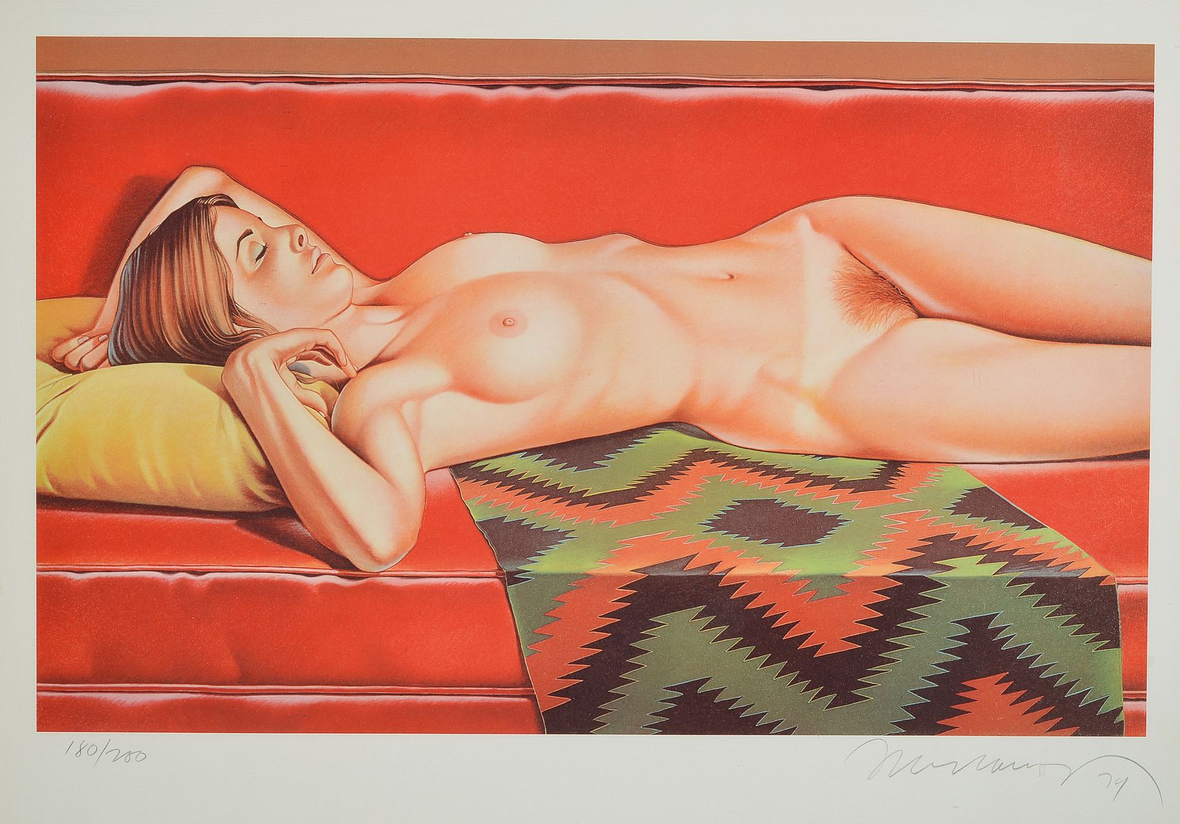 Mel Ramos, geb. 1935, Navajo Nude, Farbserigraphie von 1974, handsigniert und num. 180/250, Blattgr. ca. 51x66cm, u.Gl., R.