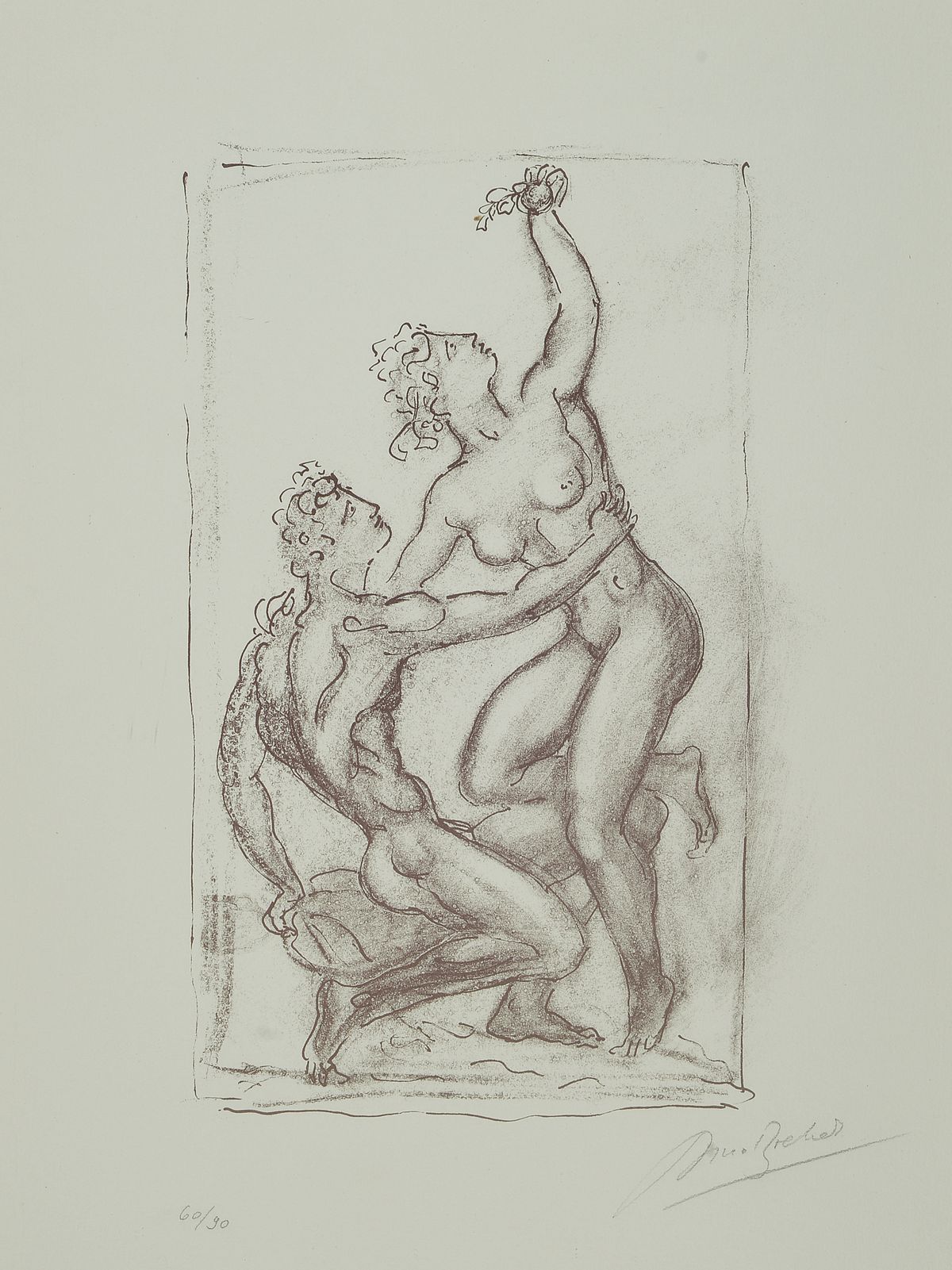 Arno Breker, 1900-1991, Adam und Eva mit dem Apfel, Lithographie, handsigniert und num. 60/90, ca. 30x17cm, u.Gl., R. ca. 49x36cm