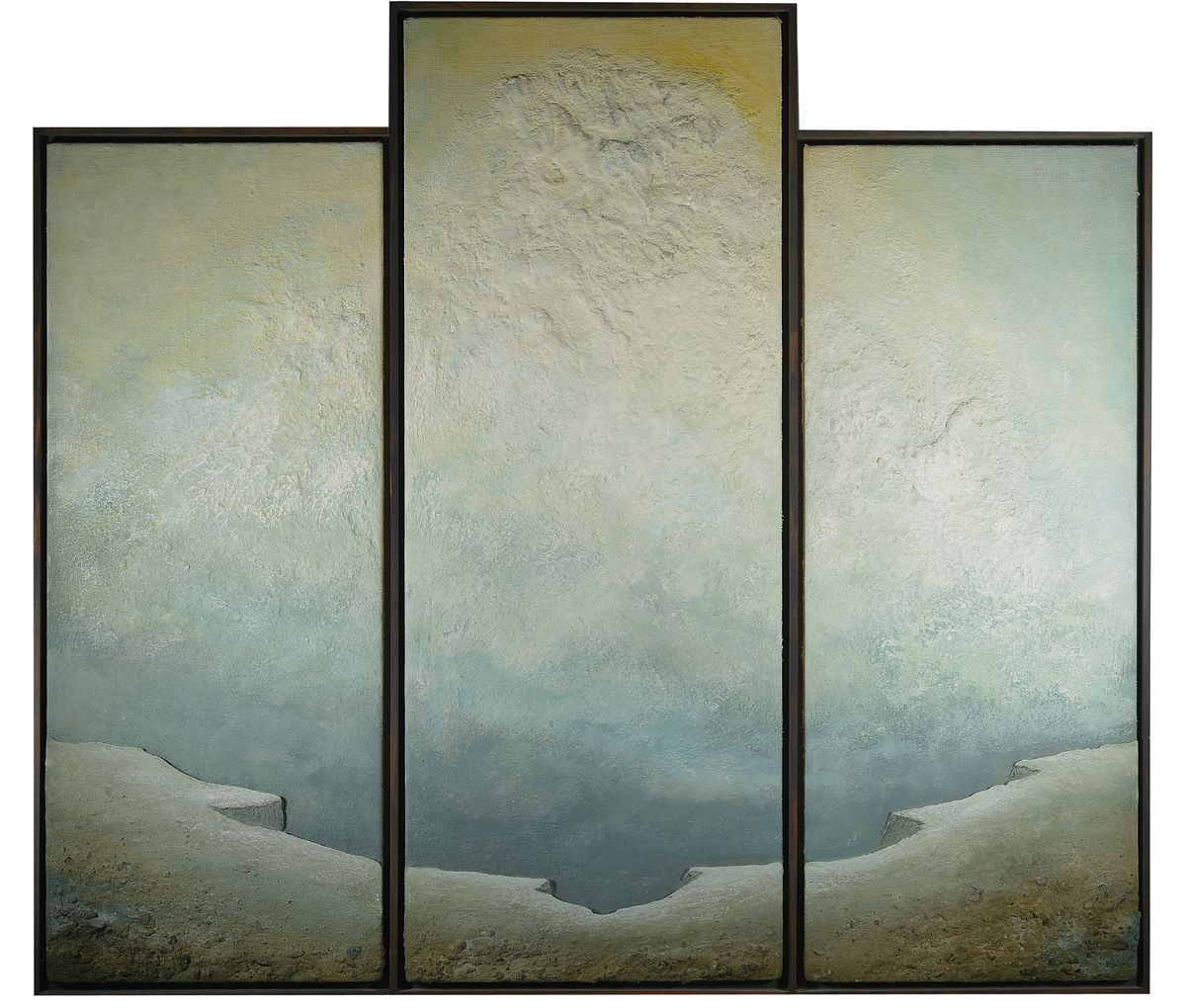 Leo Schlagwein, geb. 1947, Triptychon Relief-Bild, 3 Teilig, ca. 104,5 x 36 cm