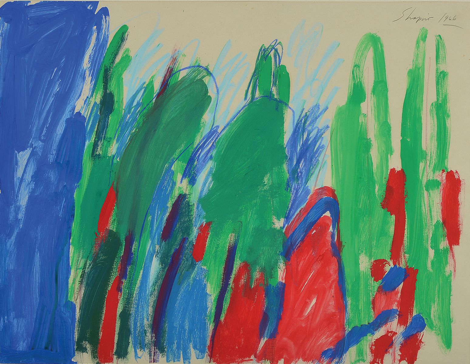 Shmuel, Shapiro, geb. 1924, gouache auf papier , sign., dat. 1966, unter Glas gerahmt,Motiv ca. 64x50 cm, gesamt 76,5x90,5 cm