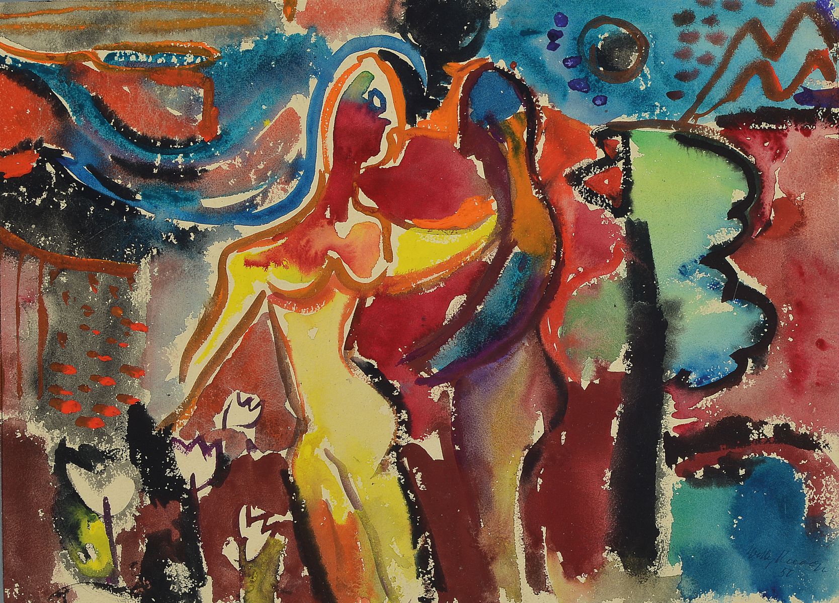Willi Knoop, 1888-1966, Ohne Titel, Gouache auf Papier, rechts unten signiert und datiert 50, ca. 28x38cm, u.Gl., R. ca. 42x52cm
