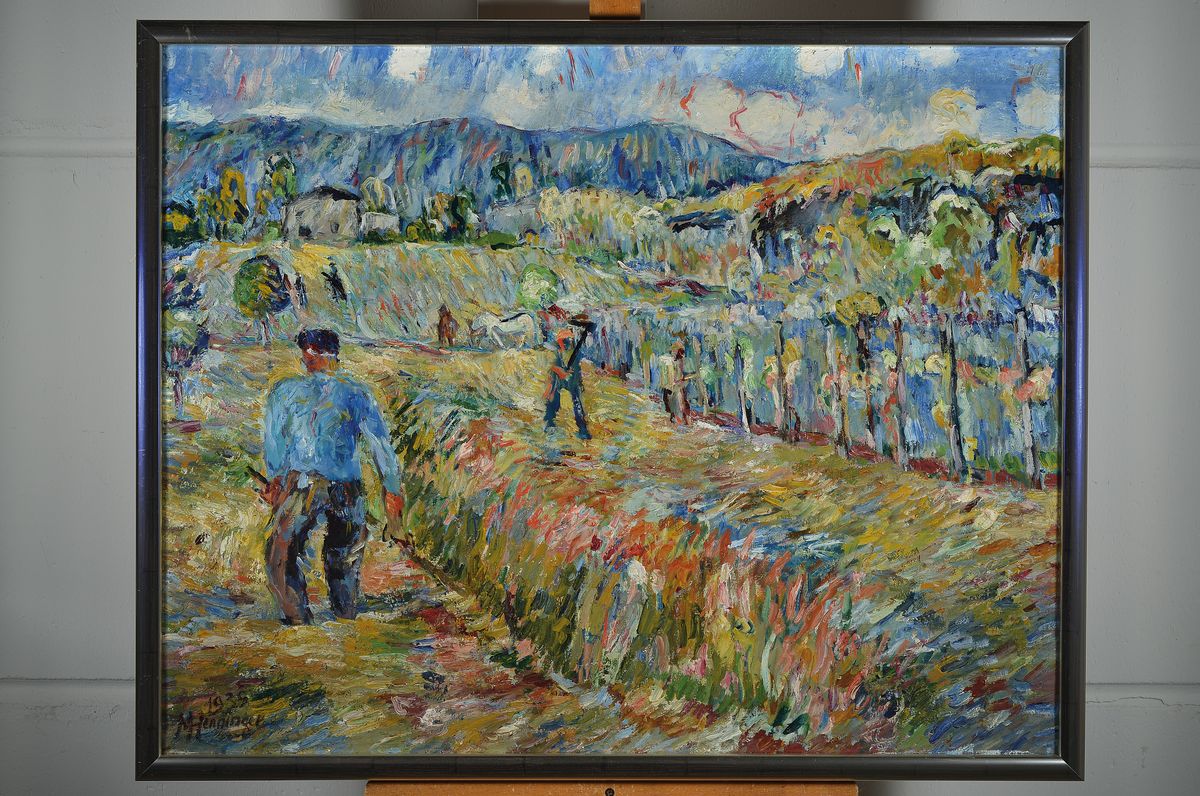 Detail k: Manfred Henninger, 1894 Backnang-1986 Stuttgart, Bauern bei der Feldarbeit, Öl/Lwd, links unten signiert und datiert 1939, ca. 73x92.5cm, R.