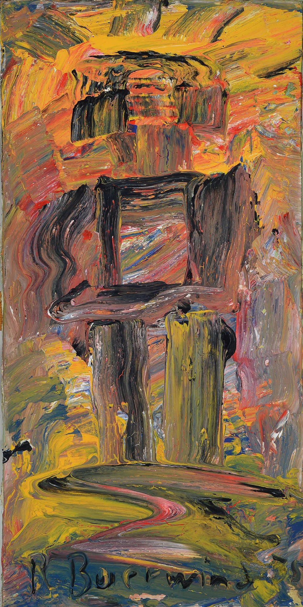 Rudi Baerwind, 1910-1982 Mannheim, Abstrakte Komposition, Öl/Lwd, unten signiert, ca. 80x40cm, inkl. Buch