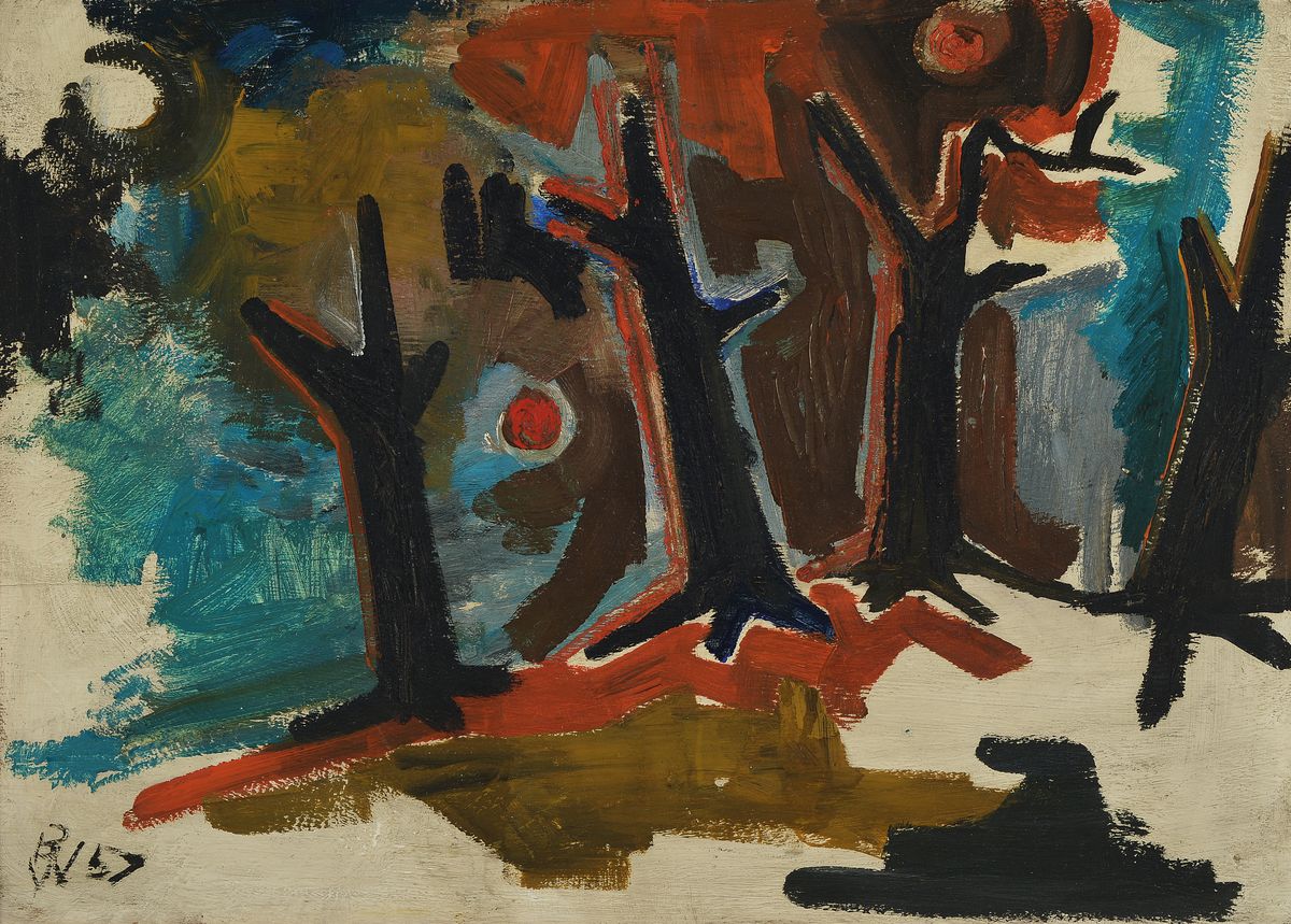 Detail c: Willi Briant, 1922-2015, 2 Arbeiten in Öl auf Holz, 1x Winterwald, 1x x 3 weibliche Akte, beide monogrammiert BW und datiert 1957, je ca. 39x55cm