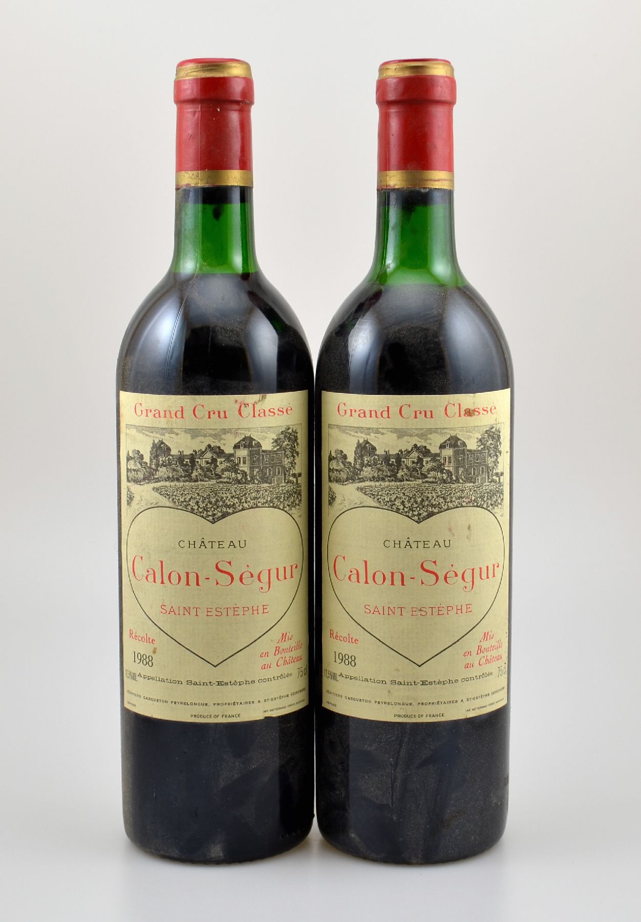 2 Flaschen 1988 Chateau Calon-Segur, Saint-Estephe, je 75 cl, 12, % Vol., Füllstände: ca. upper mid shoulder bis top shoulder, Etiketten l. ...