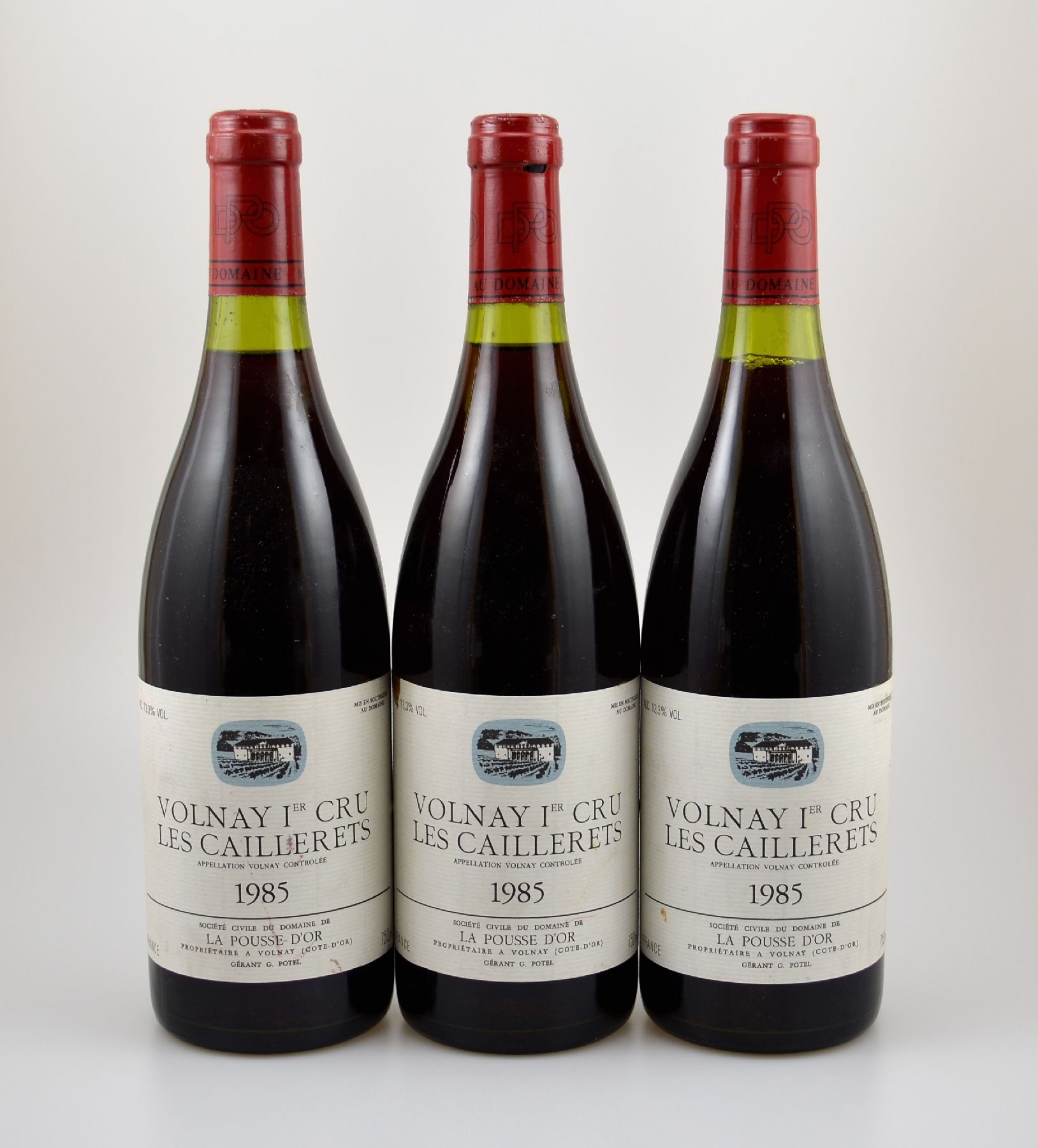 3 Flaschen 1985 Volnay Les Caillerets, La Pousse D'Or, 1er Cru, je ca. 75 cl, 13,3 % Vol., Abstand zwischen Kapsel und Wein: ca. 1,5 cm, ...