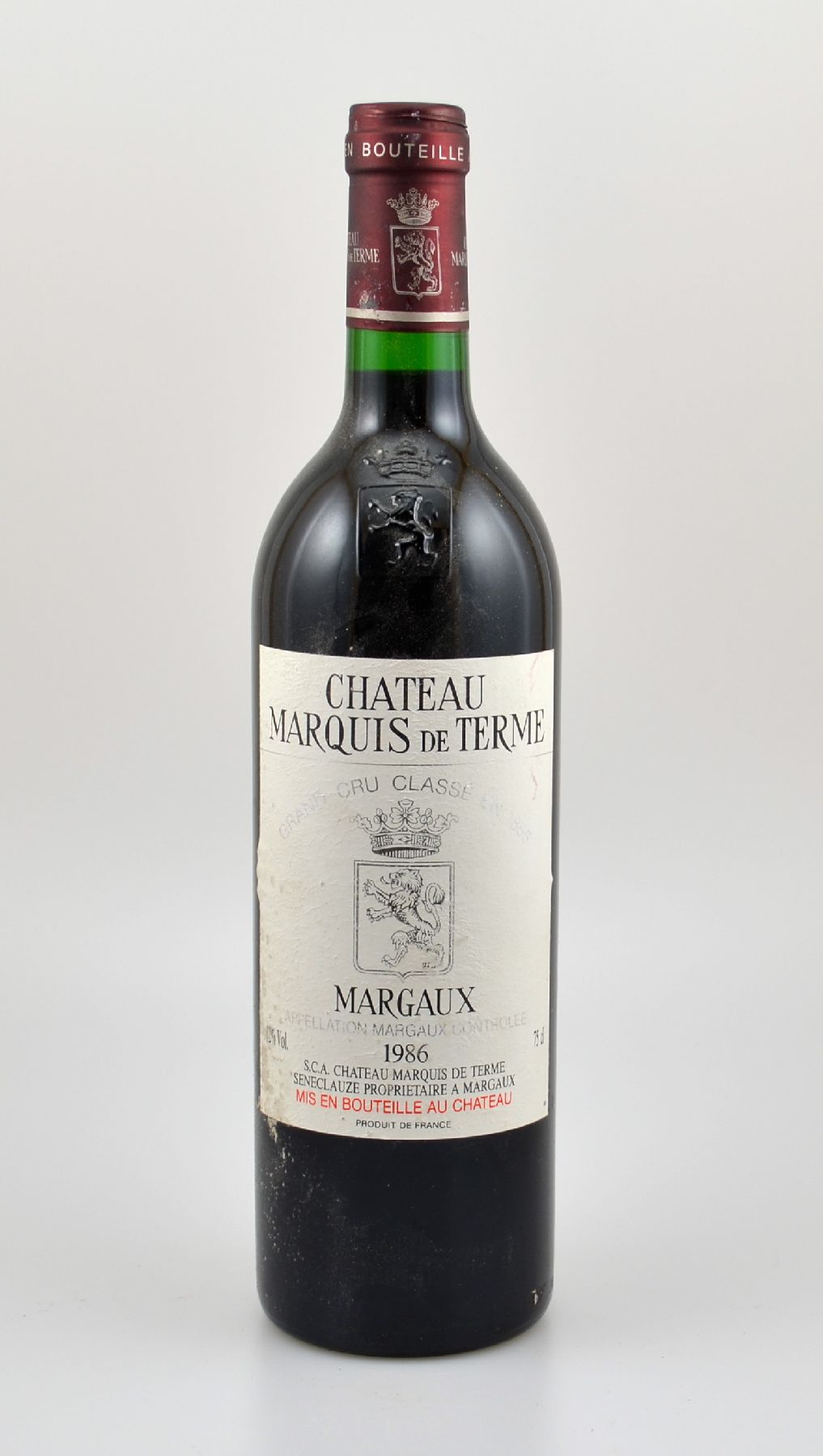 3 Flaschen 1986 Chateau Marquis de Terme, Margaux, Grand Cru Classe, je 75 cl, 12 % Vol., Füllstände: top shoulder bis into neck, Etiketten z.T. ...