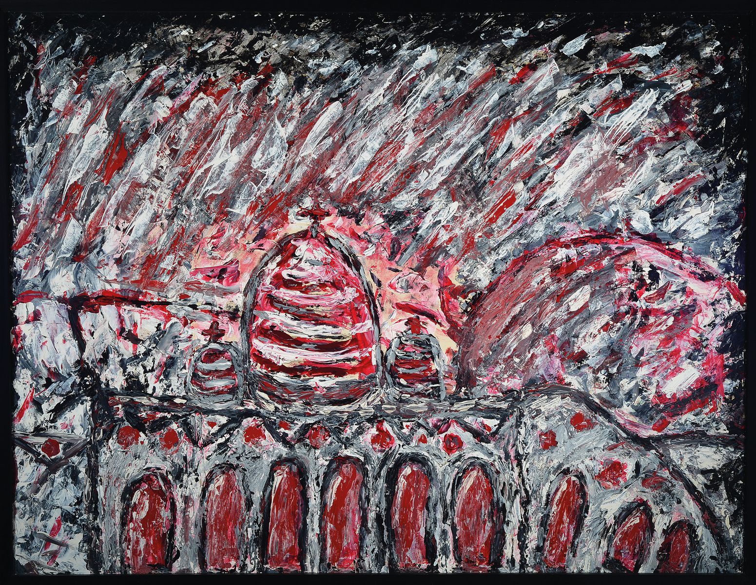 Jacques Kreischer, zeitgen. Maler in Mannheim, 1985-88 Studium an der Freien Kunstschule Mannheim, hier: Dresden-Nie wieder/Zerstörtes Dresden, Öl ...