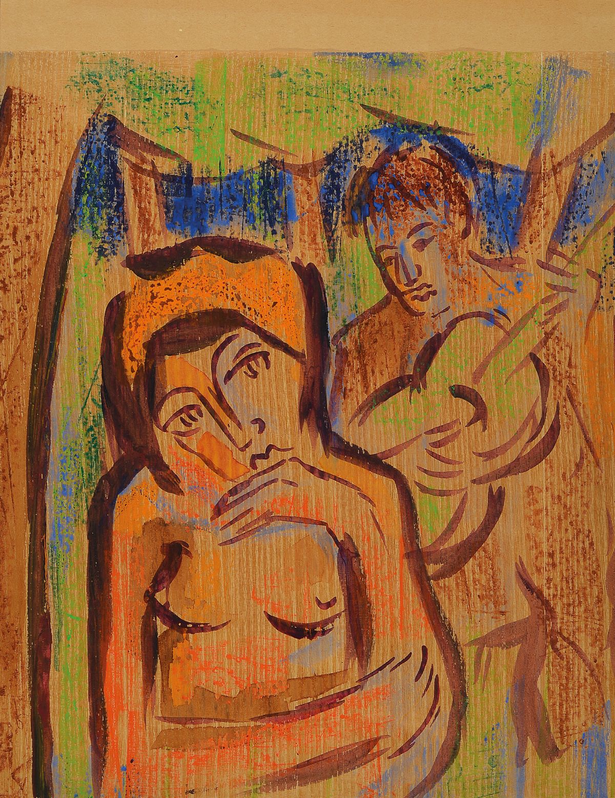 Werner Lichtner-Aix, 1939 Berlin - 1987 München, Öl/dünnem Holzfurnier, Frau mit Gitarrenspieler, unsigniert, jedoch vom Einlieferer bei Frau ...