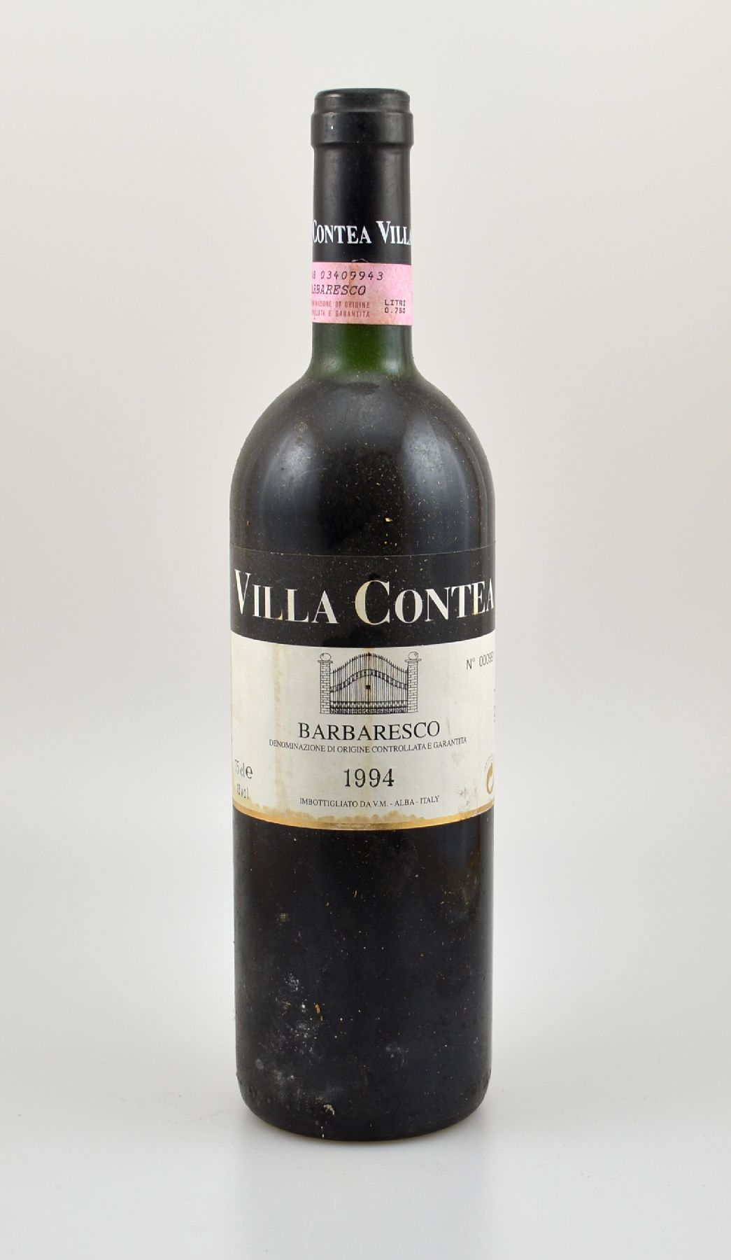 5 Flaschen 1994 Villa Contea Barbaresco, je 75 cl, 13 % Vol., Füllstände: je ca. top shoulder, Etiketten l. beschmutzt bzw. besch.,unverkostet, ...