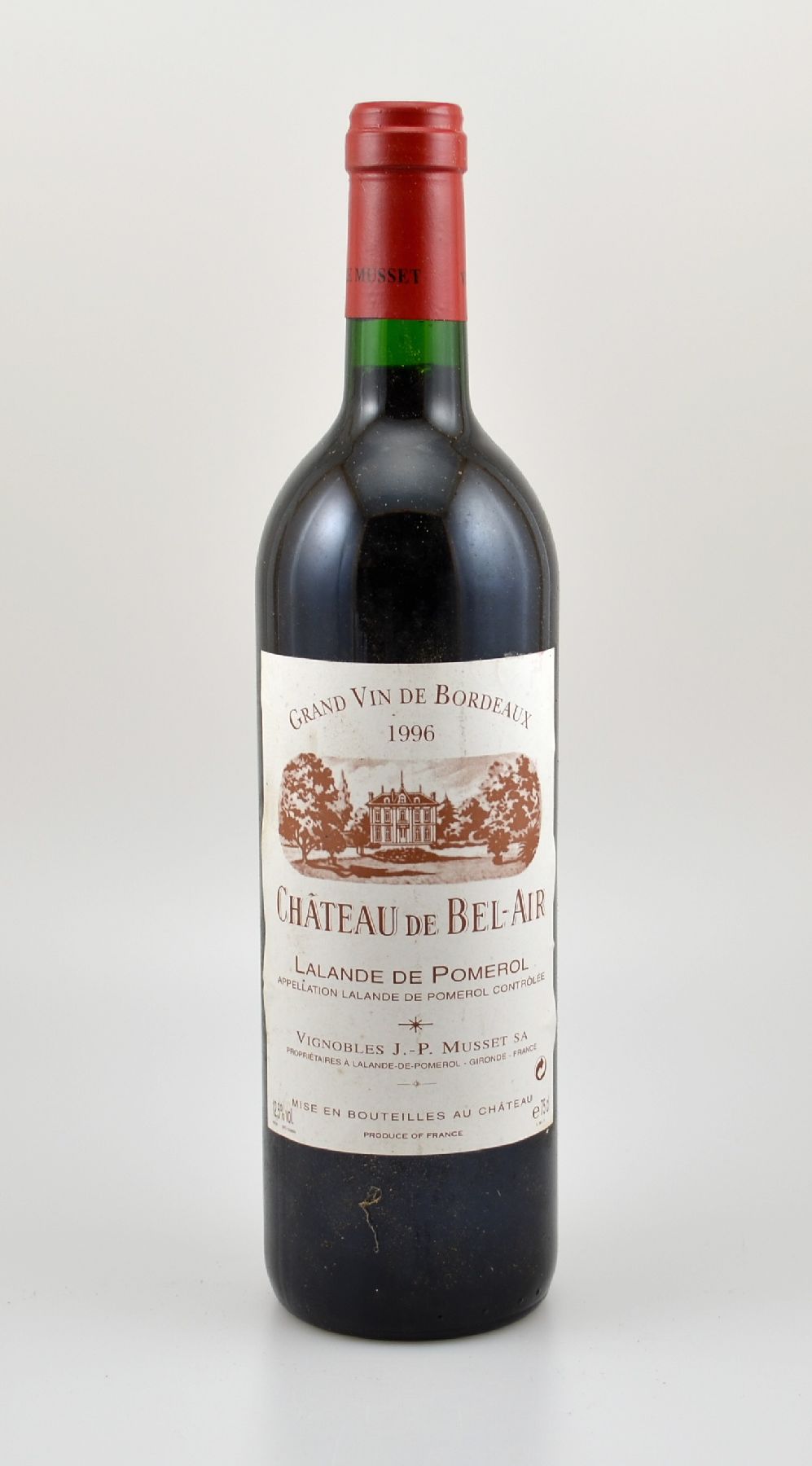 1 Flasche 1996 Chateau de Bel-Air, Lalande de Pomerol, Grand Vin de Bordeaux, ca. 75 cl, 12,5 % Vol., Füllstand: ca. into neck, unverkostet, ...