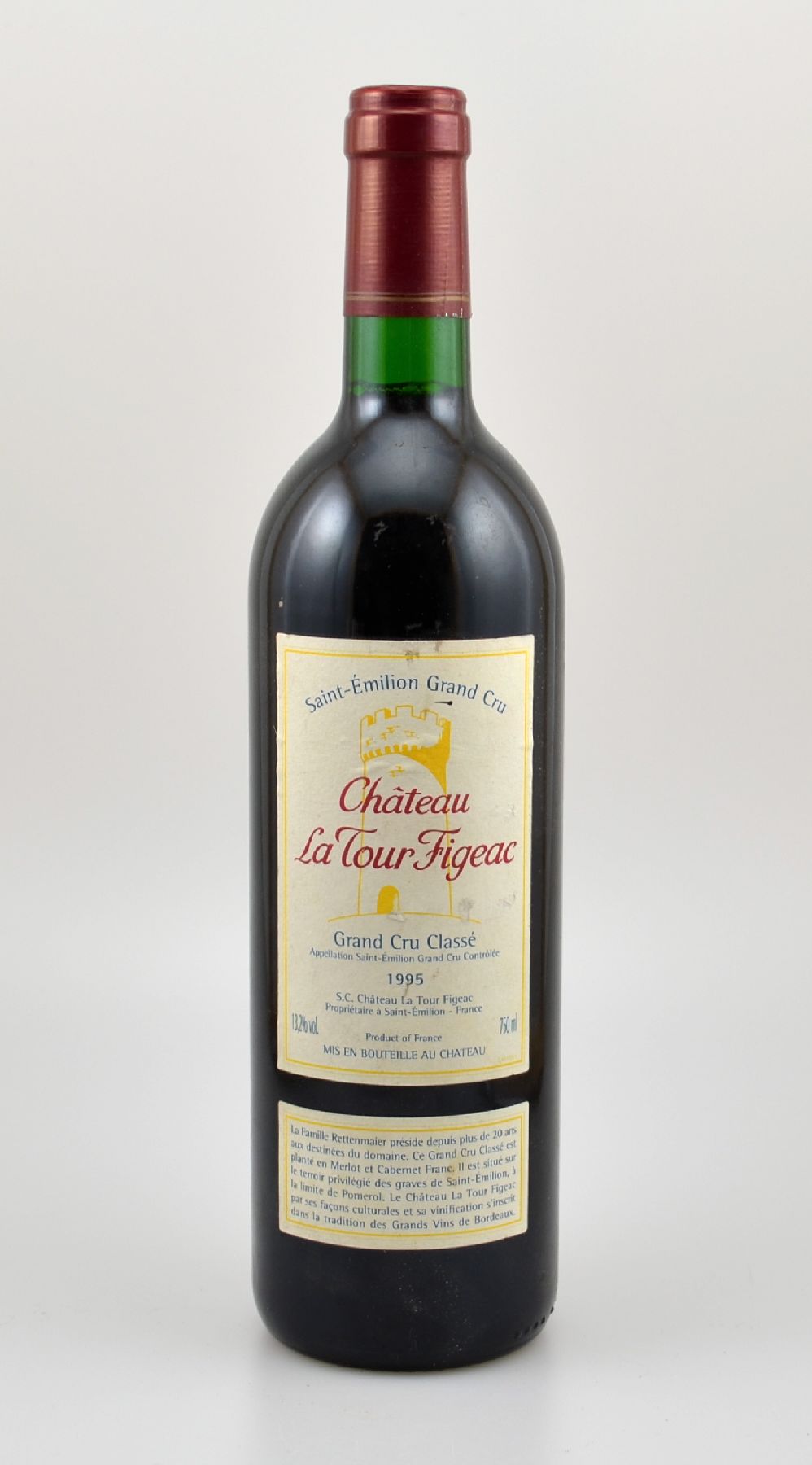 1 Flasche 1995 Chateau La Tour Figeac, Grand Cru Classe, ca. 75 cl, 13,2 % Vol., Füllstand: ca. into neck, unverkostet, Provenienz: Aus einer ...