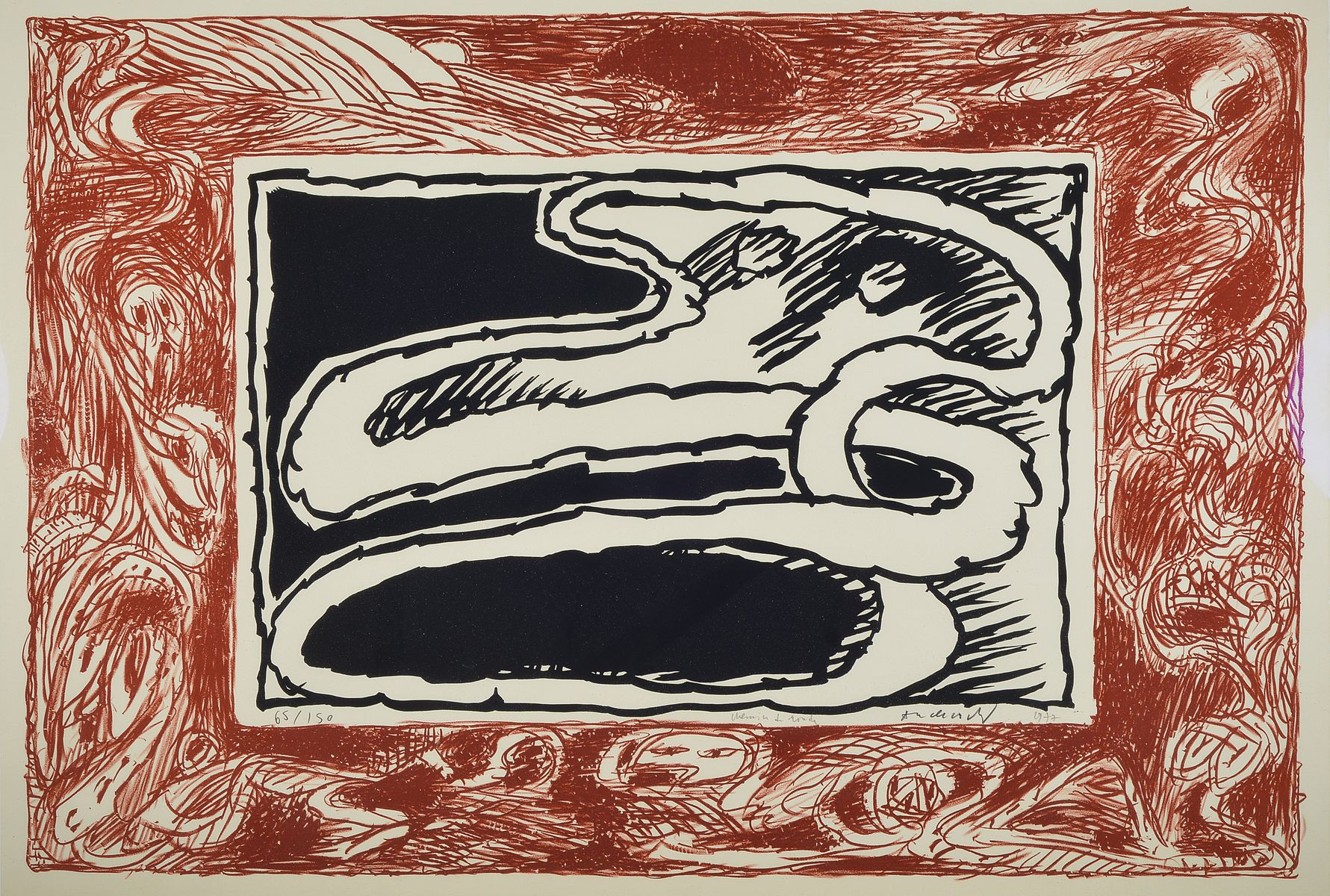 Pierre Alechinsky, geb. 1927, Chemin de ronde, Farblithographie von 1977, handsign., betitelt und num. 65/150, Blattgr. ca. 63x 92cm, u.Gl., R.