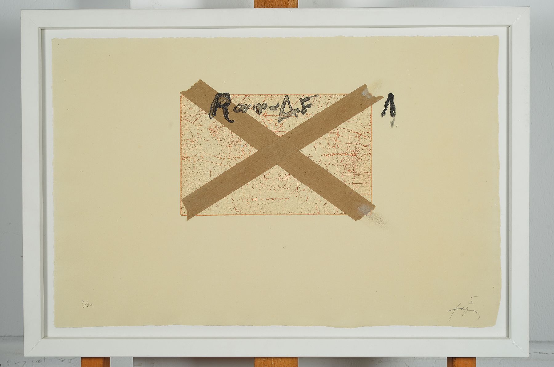 Detail a: Antoni Tapies, 1923-2012, Farblithographie, collagiert mit Klebeband, handsigniert und num. 7/50, Blattgr. ca. 33.5x52cm, u.Gl., R.