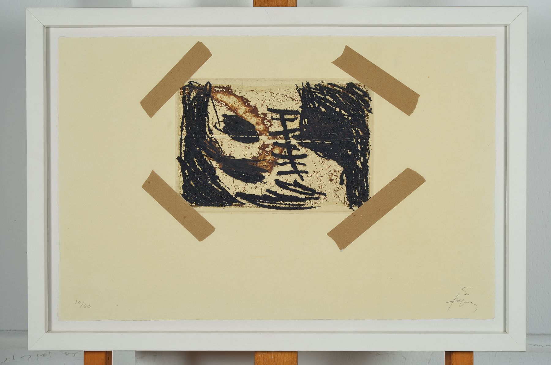 Detail a: Antoni Tapies, 1923-2012, Farblithographie, collagiert mit Klebeband, handsigniert und num. 30/50, Blattgr. ca. 33.552cm, u.Gl., R.