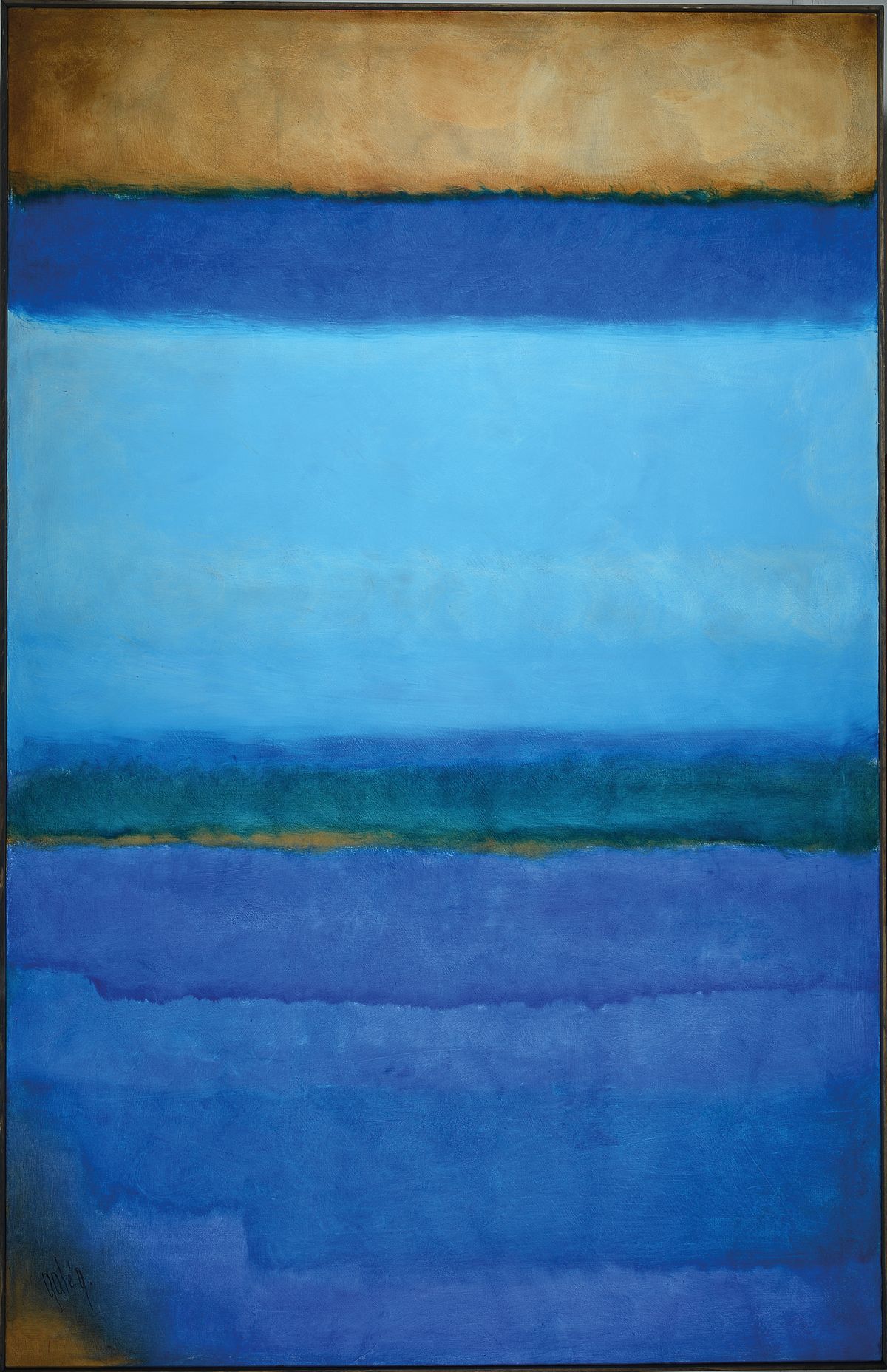 Gaston Gallé, zeitgenössischer belgischer Maler, Abstrakte Komposition in Blau, Öl/Lwd, links unten signiert, ca. 140x90cm
