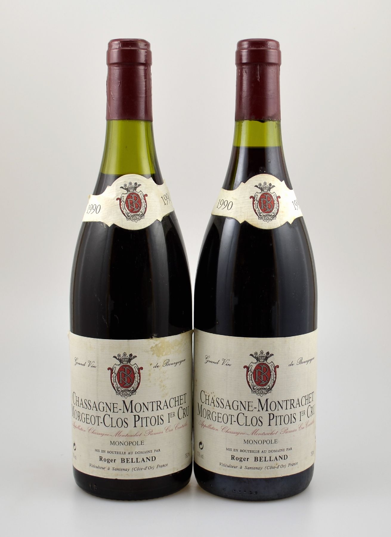 2 Flasche 1990 Chassagne-Montrachet Morgeot-Clos Pitois, 1er Cru, je ca. 75 cl, 13 % Vol., Abstände zwischen Kapselund Wein: ca. 1 bis 3,5 cm, ...