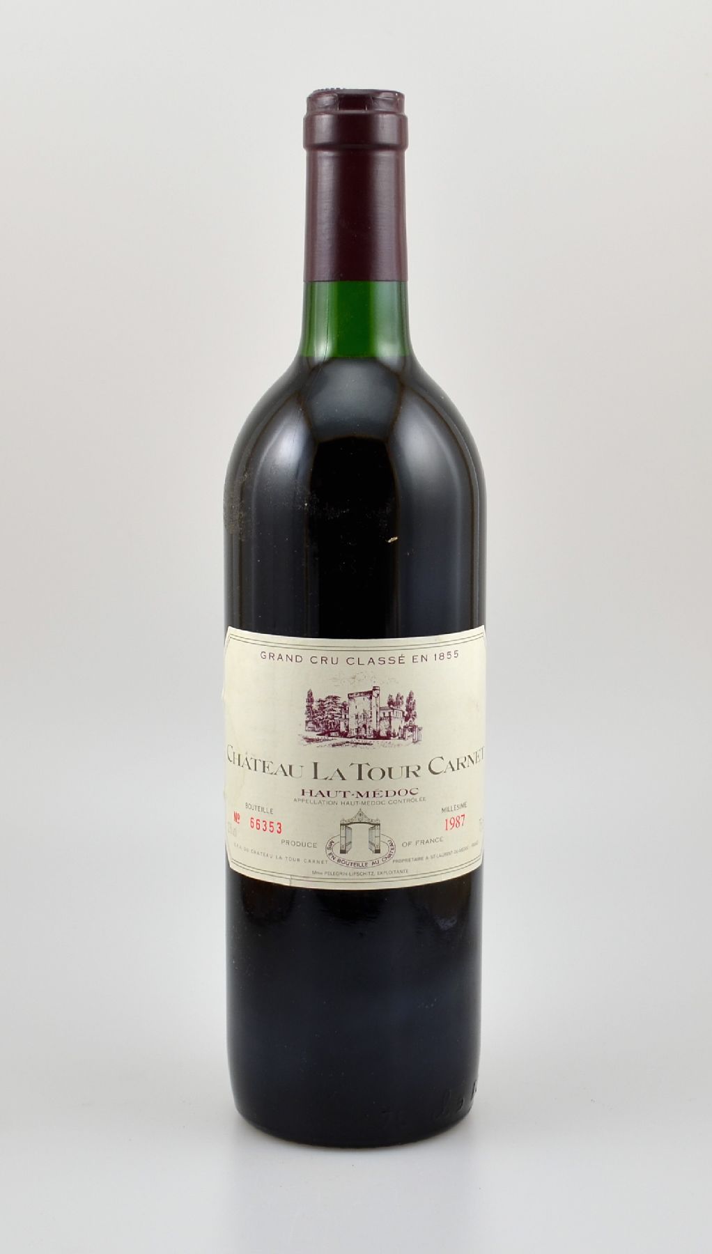 1 Flasche 1987 Chateau La Tour Carnet, Haut-Medoc, ca. 75 cl, 12 % Vol., Füllstand: ca. top shoulder, unverkostet