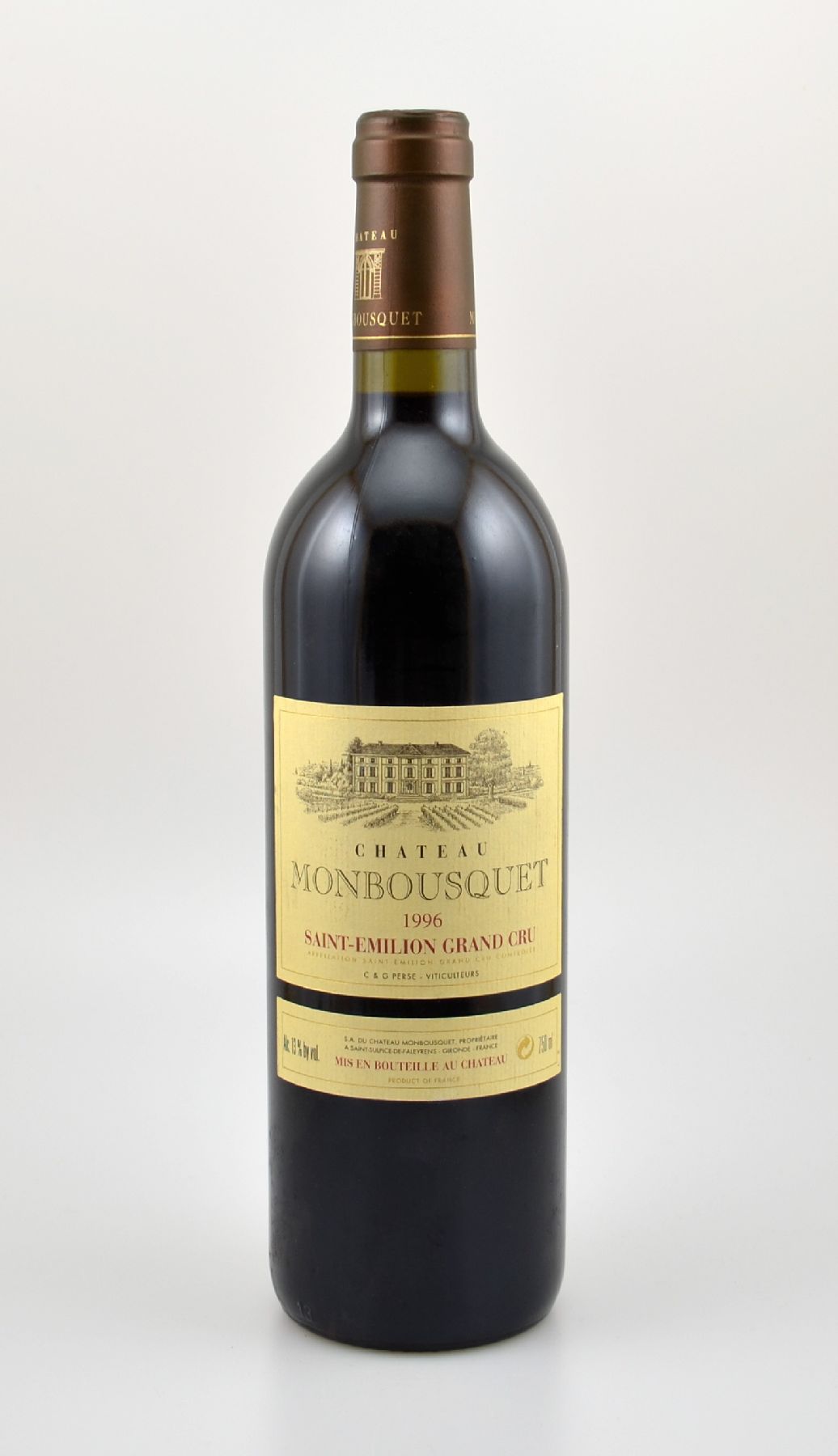1 Flasche 1996 Chateau Monbousquet, Saint-Emilion, ca. 75 cl, 13 % Vol., Füllstand: into neck, guter Erhaltungszustand, unverkostet