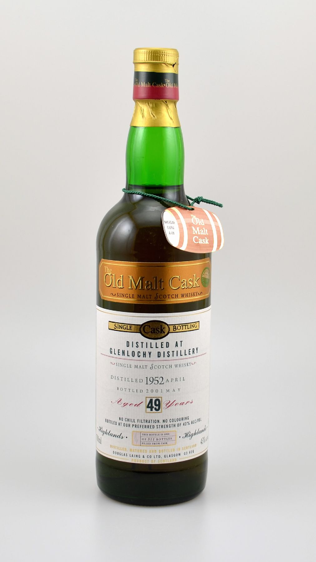 1 Flasch 1952 Single Malt Scotch Whisky, distilled at Glenlochy Distillery, Highlands, ca. 70 cl, 43 % Vol., 49 Years Old, im Jahr 2001 abgefüllt, ...