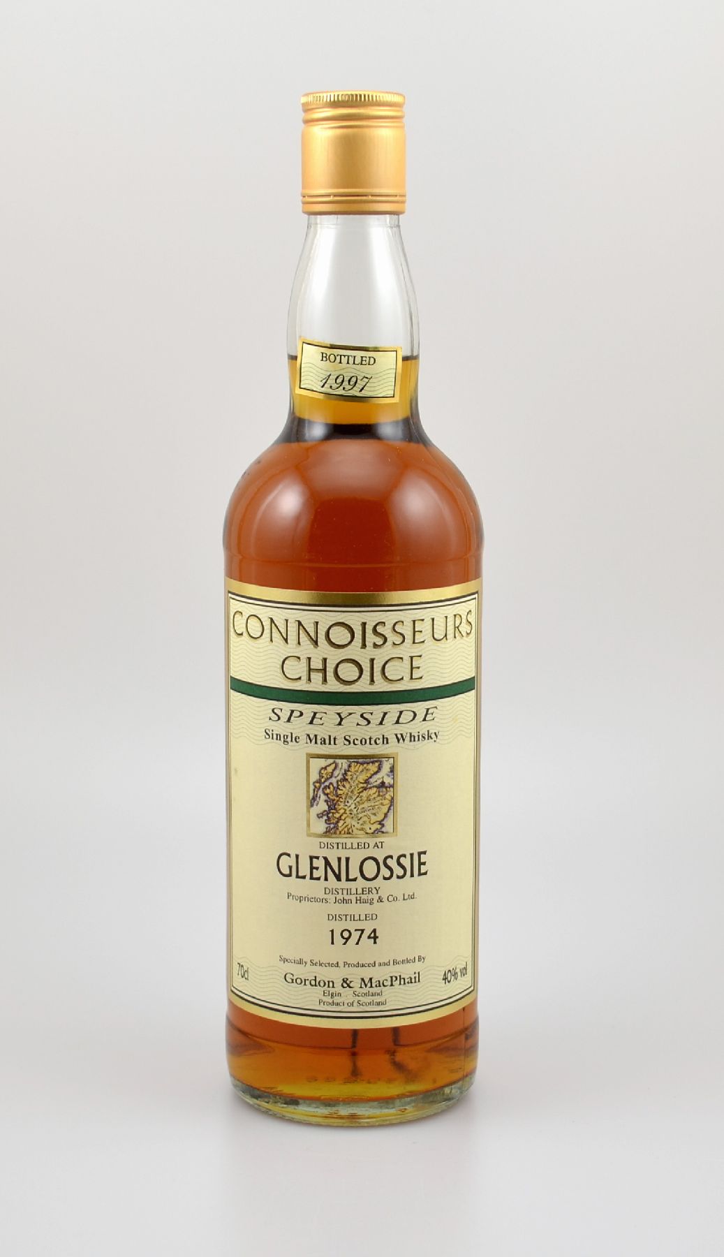 1 Flasche 1974 Connoisseurs Choice Speyside Single Malt Scotch Whisky, distilled at Glenlossie Distillery, ca. 70 cl, 40 % Vol., Produced and Bottled ...