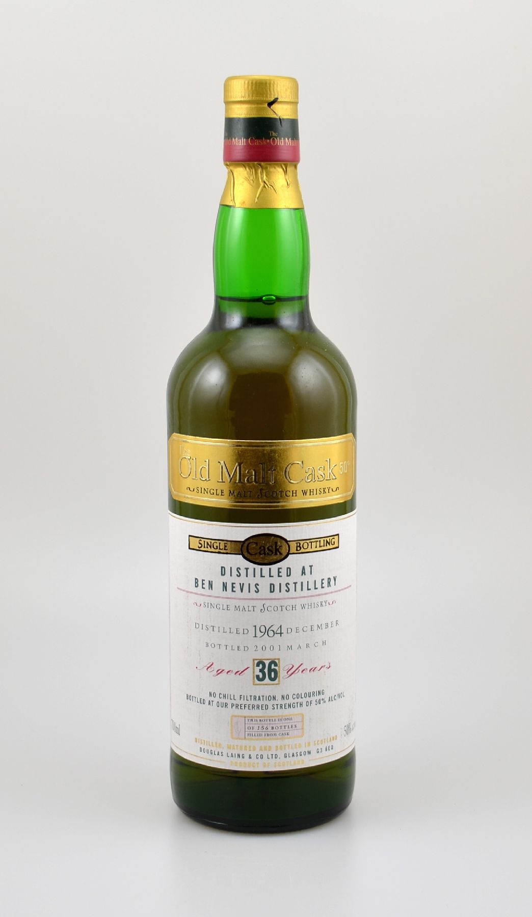 1 Flasche 1964 Single Malt Scotch Whisky, distilled at Ben Nevis Distillery, ca. 70 cl, 50 % Vol., 36 Years Old, im Jahr 2001 abgefüllt, limitiert ...