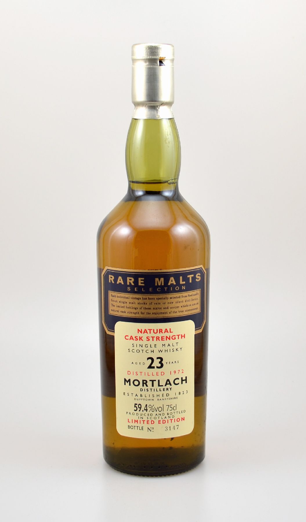 1 Flasche 1972 Single Malt Scotch Whisky, Rare Malts Selection, ca. 75 cl, 59,4 % Vol., distilled at Mortlach Distillery, 23 Years Old, im Jahr 1995 ...
