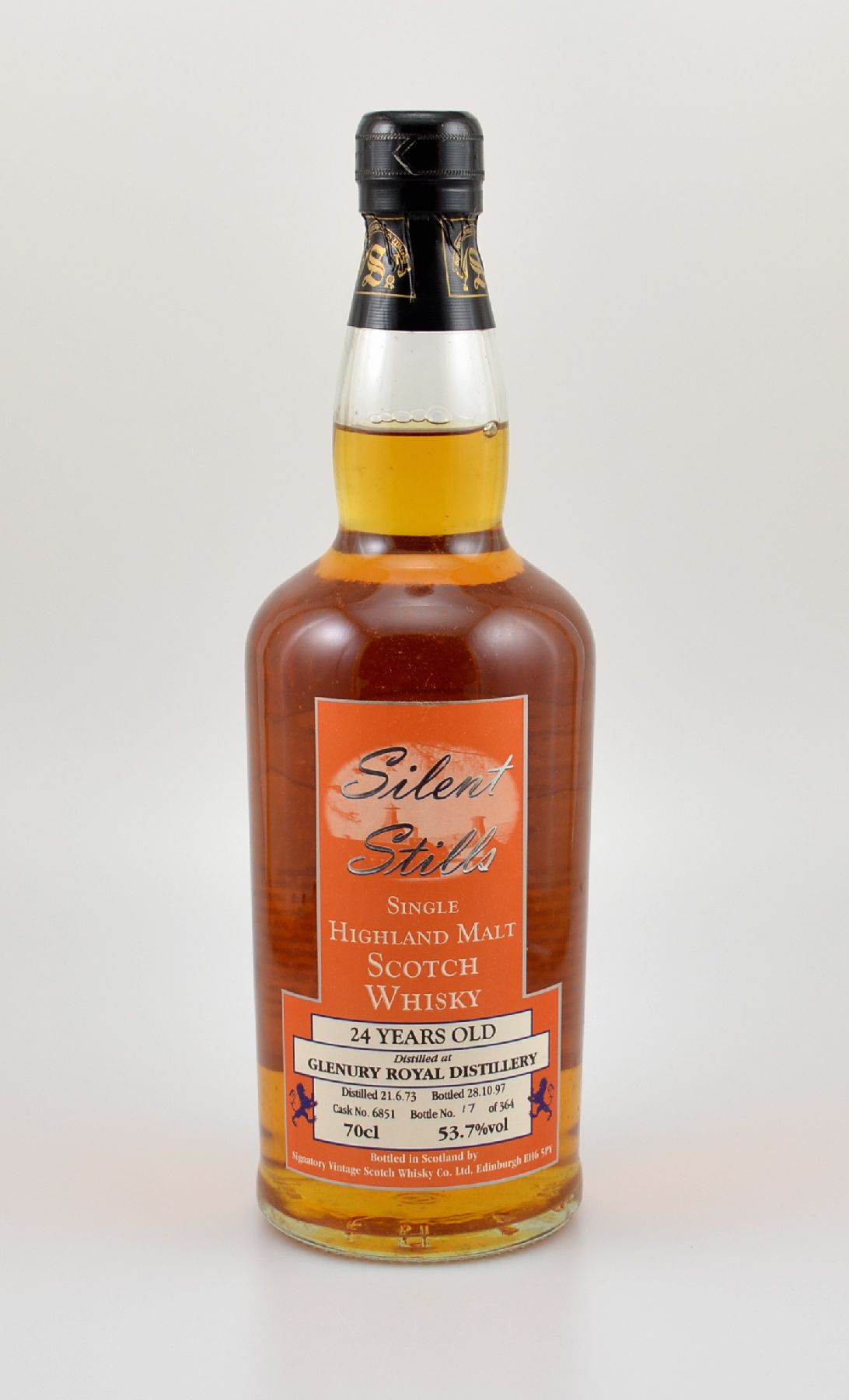 1 Flasche 1973 Silent Stills Single Highland Malt Scotch Whisky, distilled at Glenury Royal Distillery, ca. 70 cl, 24 Years Old, im Jahr 1997 ...